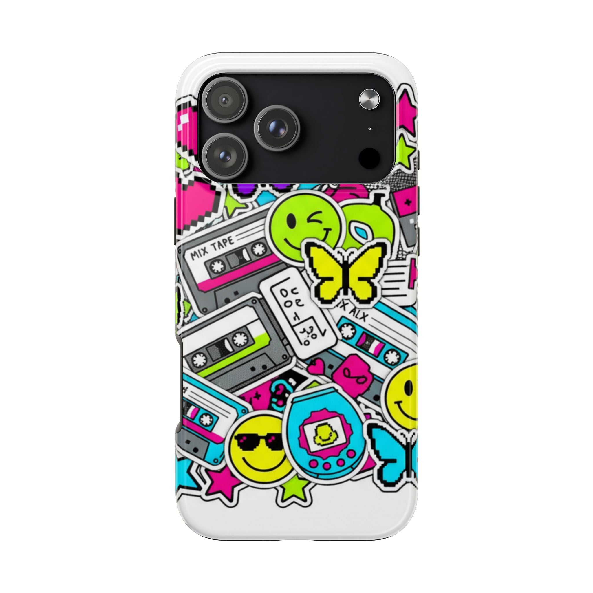 1990s 2000s Sticker Collage Tough Phone Case | Retro Tamagotchi Pixel Art Nostalgia