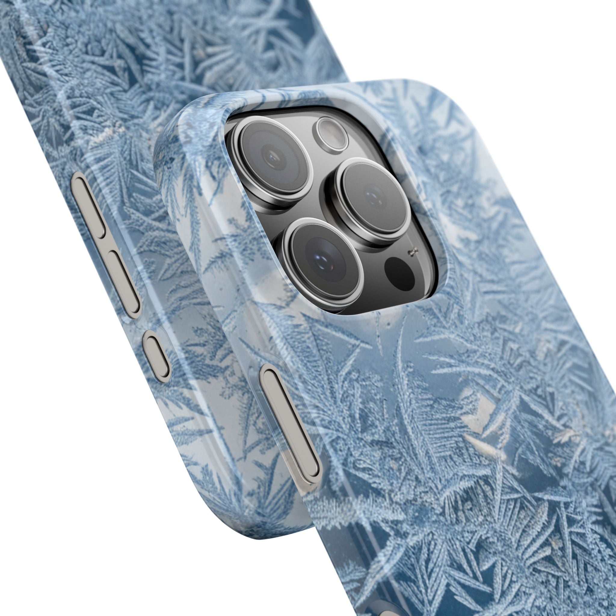 Frosted Window Macro Slim Phone Case — Blue Silver Ice Crystal Texture