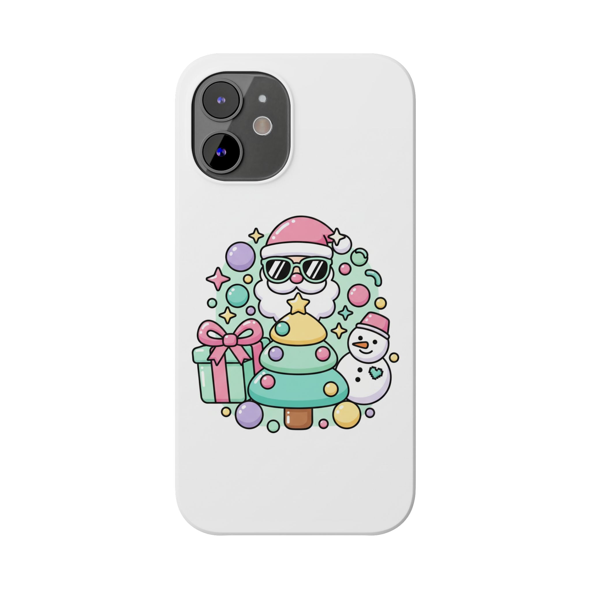 Y2K-Inspired Christmas Phone Case — Playful Bubble Icons & Stars