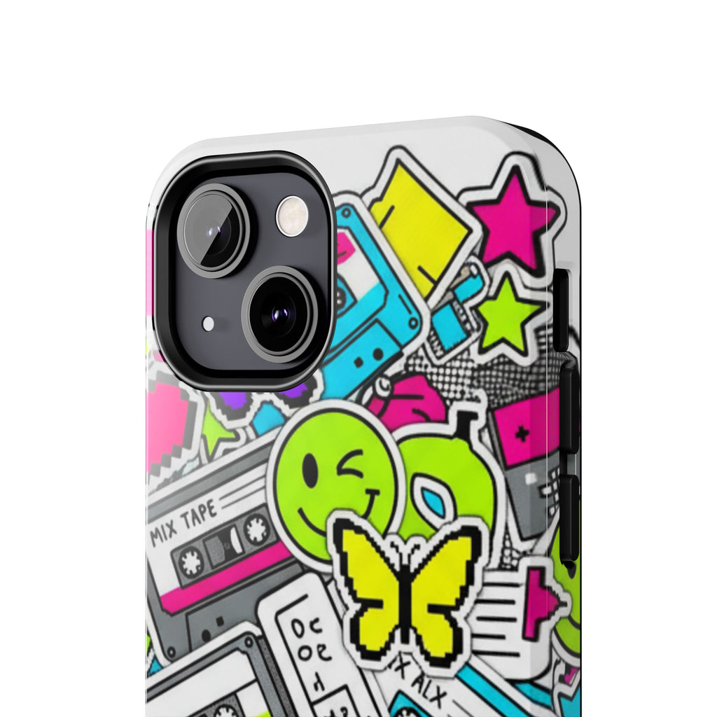 1990s 2000s Sticker Collage Tough Phone Case | Retro Tamagotchi Pixel Art Nostalgia