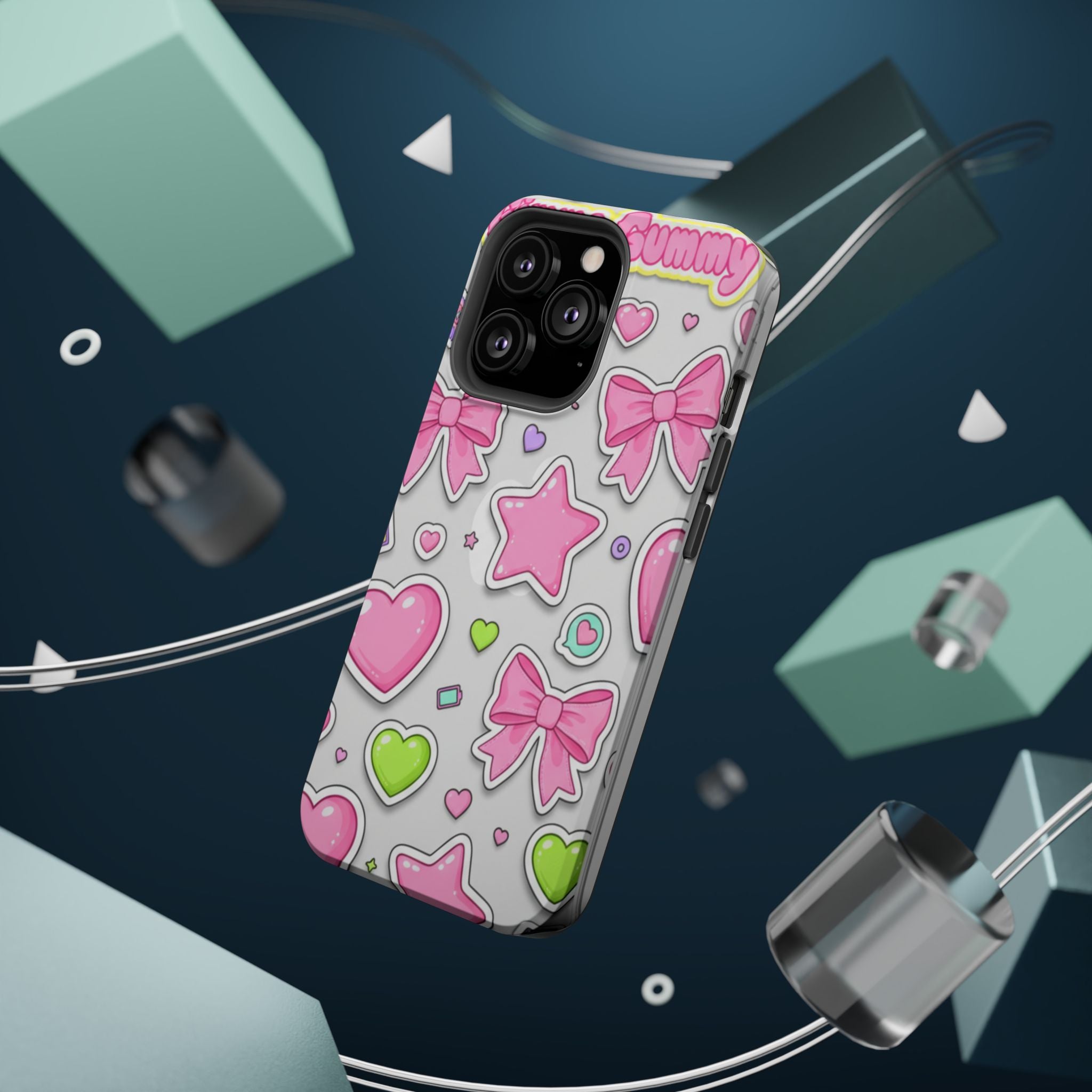 Gimme Gummy Pastel Phone Case — Pink Bows & Lime Hearts Y2K Design