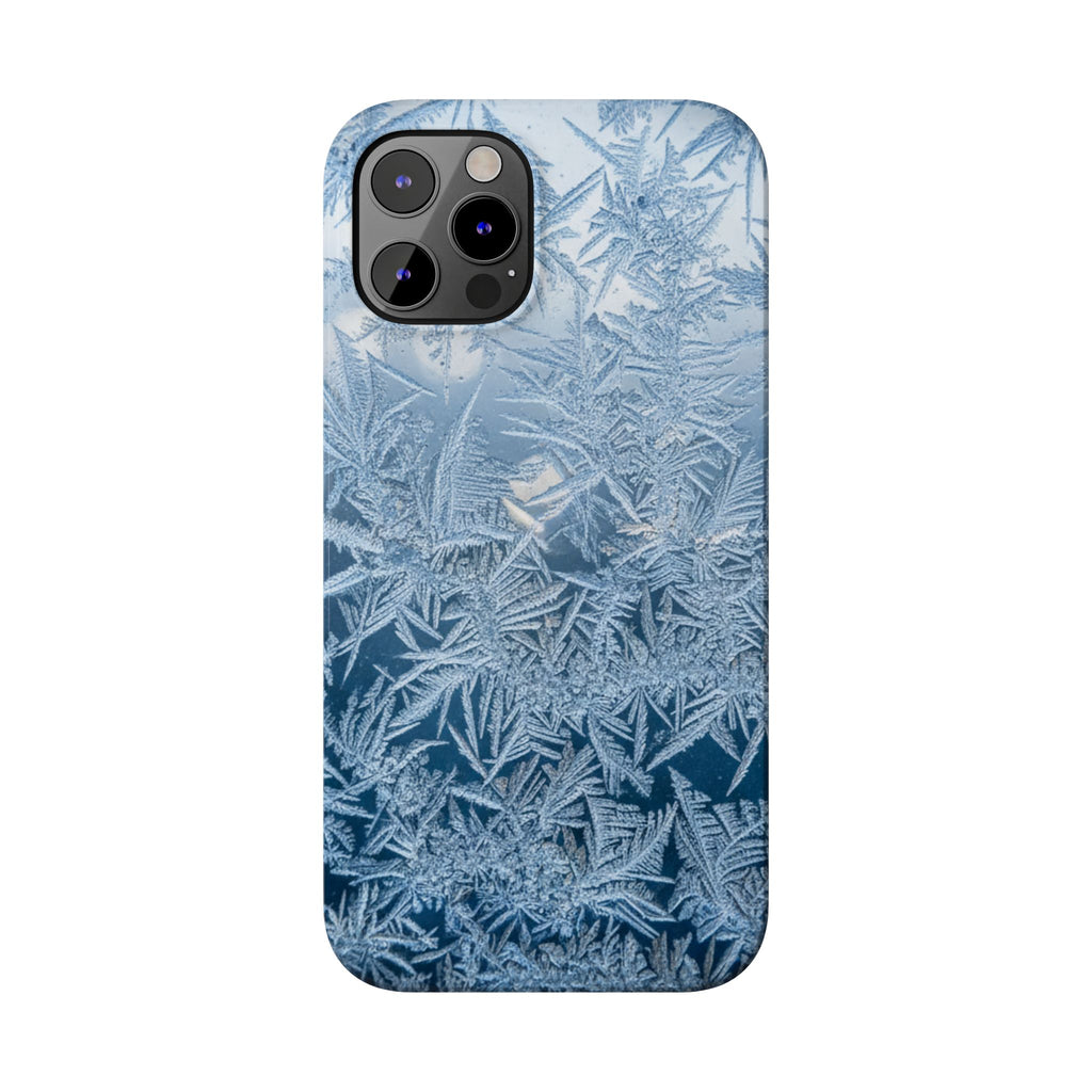 Frosted Window Macro Slim Phone Case — Blue Silver Ice Crystal Texture