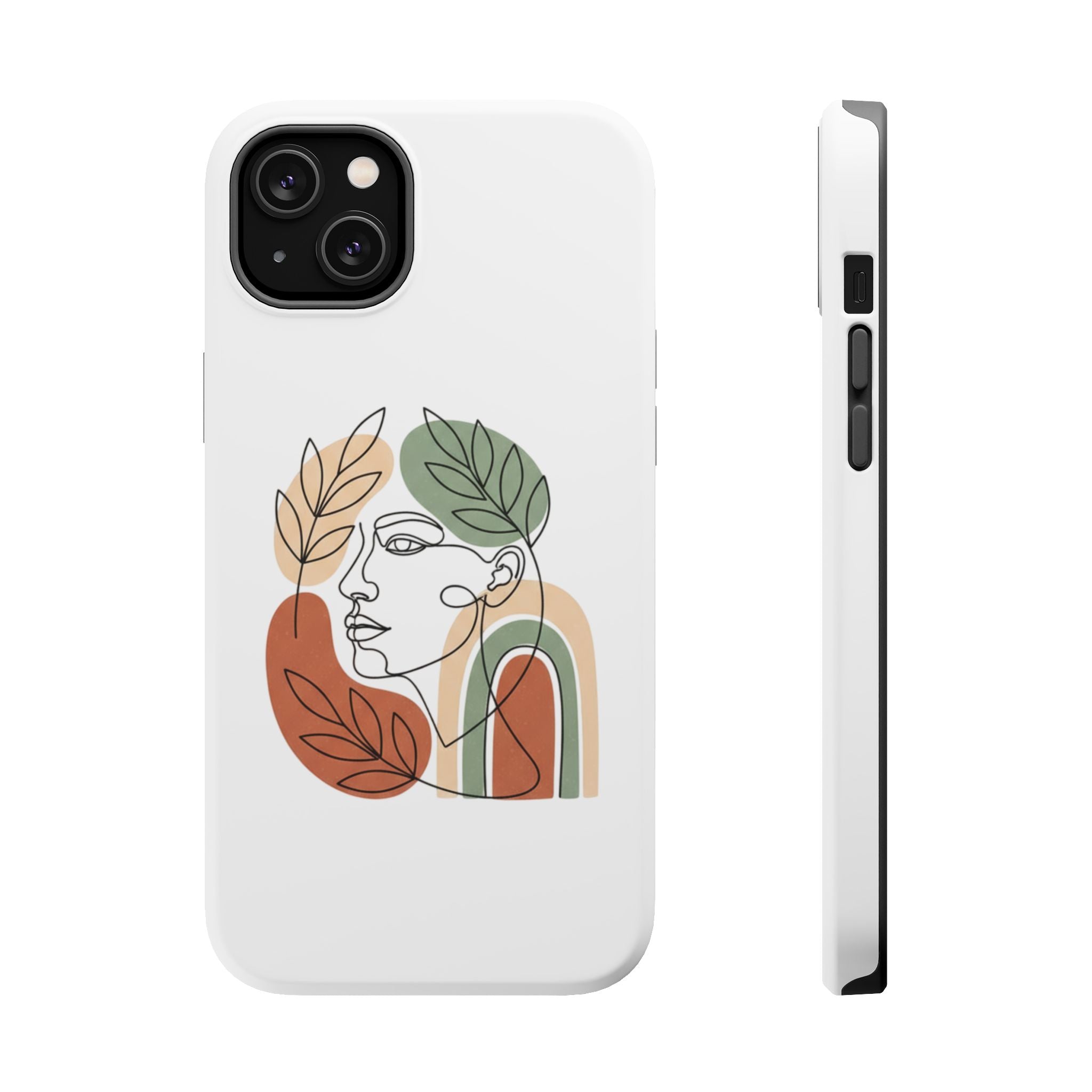 Boho Line-Face Phone Case — Terracotta Sage Minimalist Matte