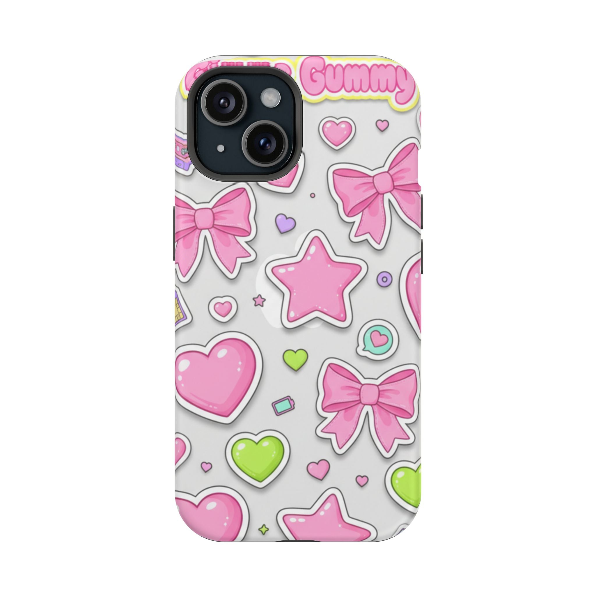 Gimme Gummy Pastel Phone Case — Pink Bows & Lime Hearts Y2K Design