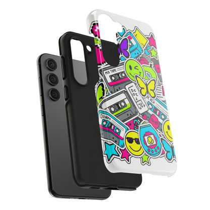1990s 2000s Sticker Collage Tough Phone Case | Retro Tamagotchi Pixel Art Nostalgia