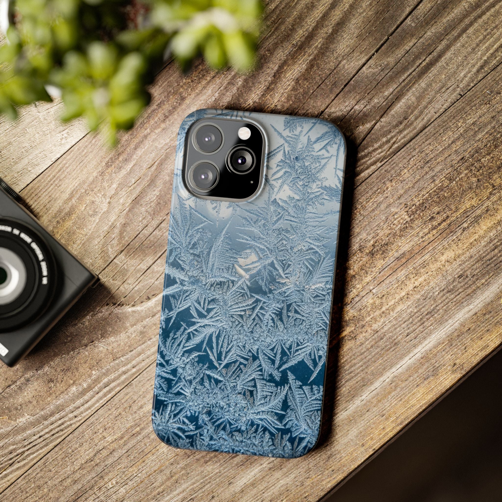 Frosted Window Macro Slim Phone Case — Blue Silver Ice Crystal Texture