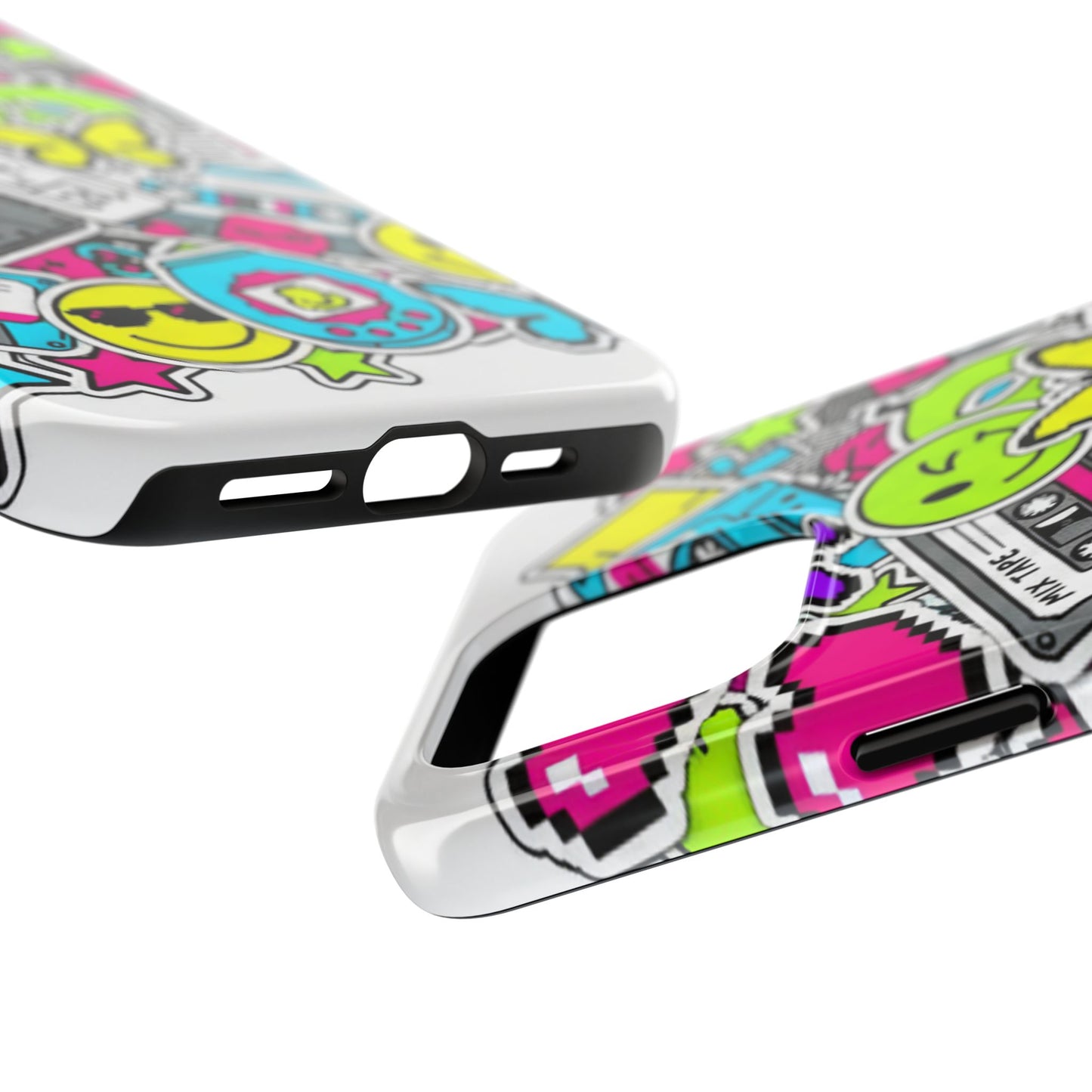 1990s 2000s Sticker Collage Tough Phone Case | Retro Tamagotchi Pixel Art Nostalgia