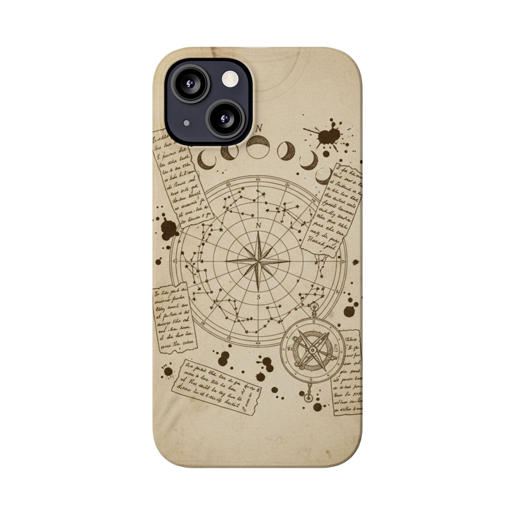 Dark Academia Celestial Map Phone Case — Vintage Fountain Pen Ink & Poetry Design