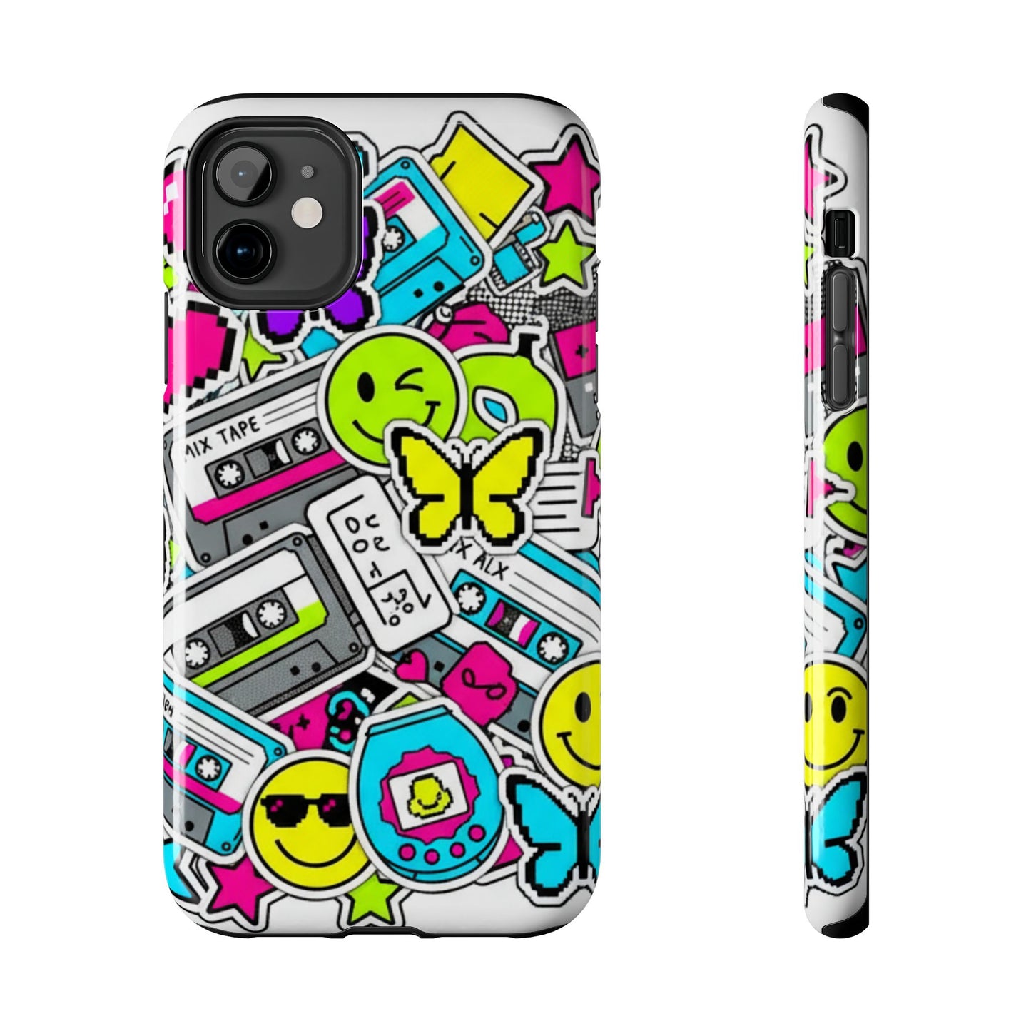 1990s 2000s Sticker Collage Tough Phone Case | Retro Tamagotchi Pixel Art Nostalgia
