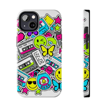 1990s 2000s Sticker Collage Tough Phone Case | Retro Tamagotchi Pixel Art Nostalgia