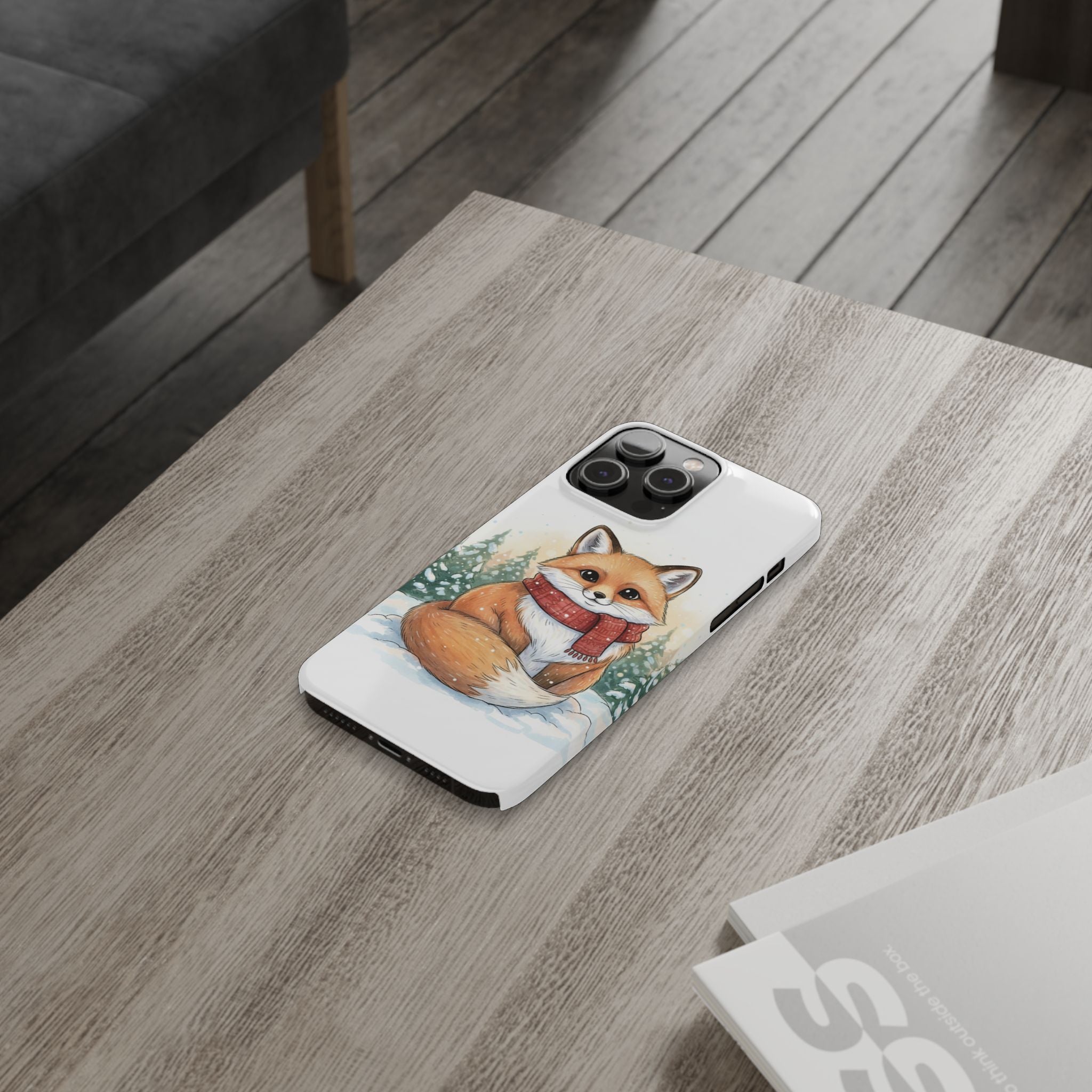 Cute Fluffy Fox Christmas Phone Case — Storybook Winter Fox in Scarf