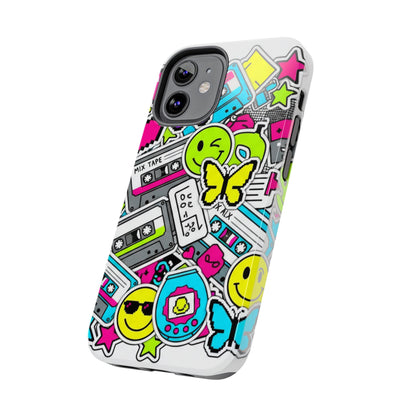 1990s 2000s Sticker Collage Tough Phone Case | Retro Tamagotchi Pixel Art Nostalgia