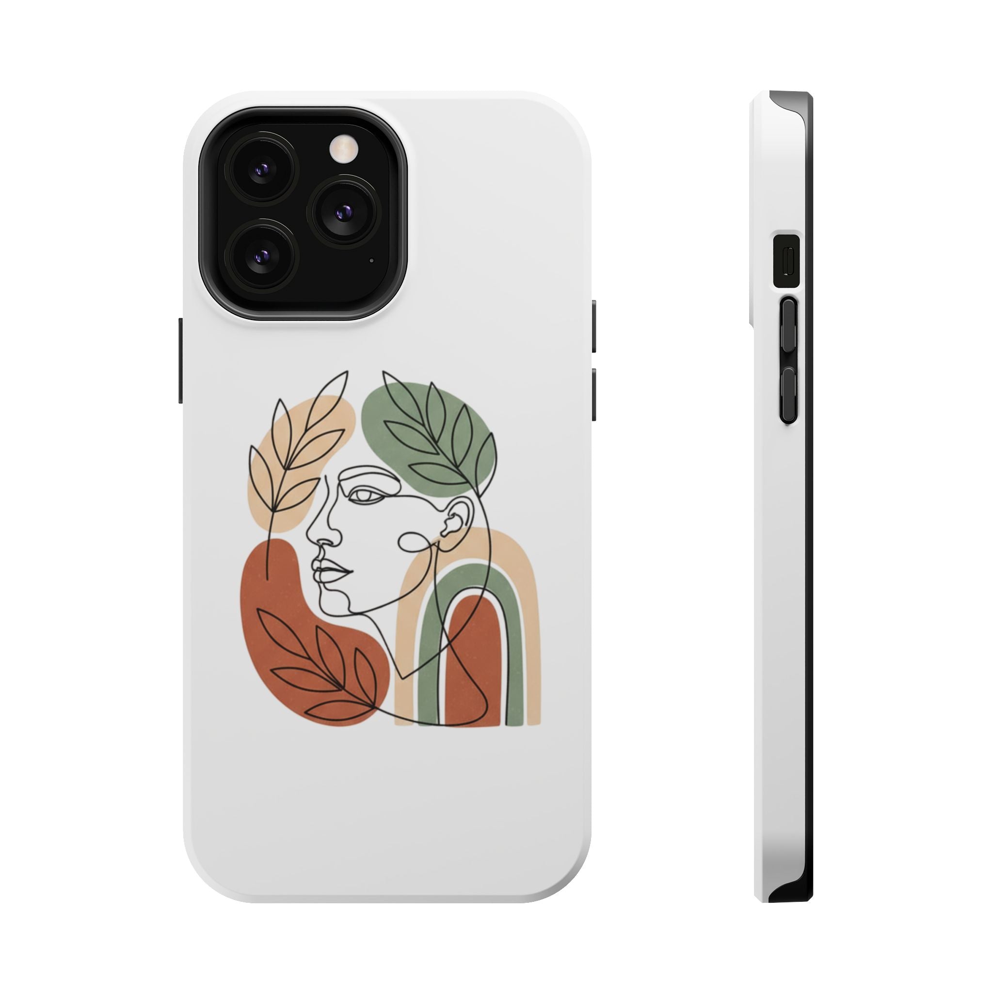 Boho Line-Face Phone Case — Terracotta Sage Minimalist Matte