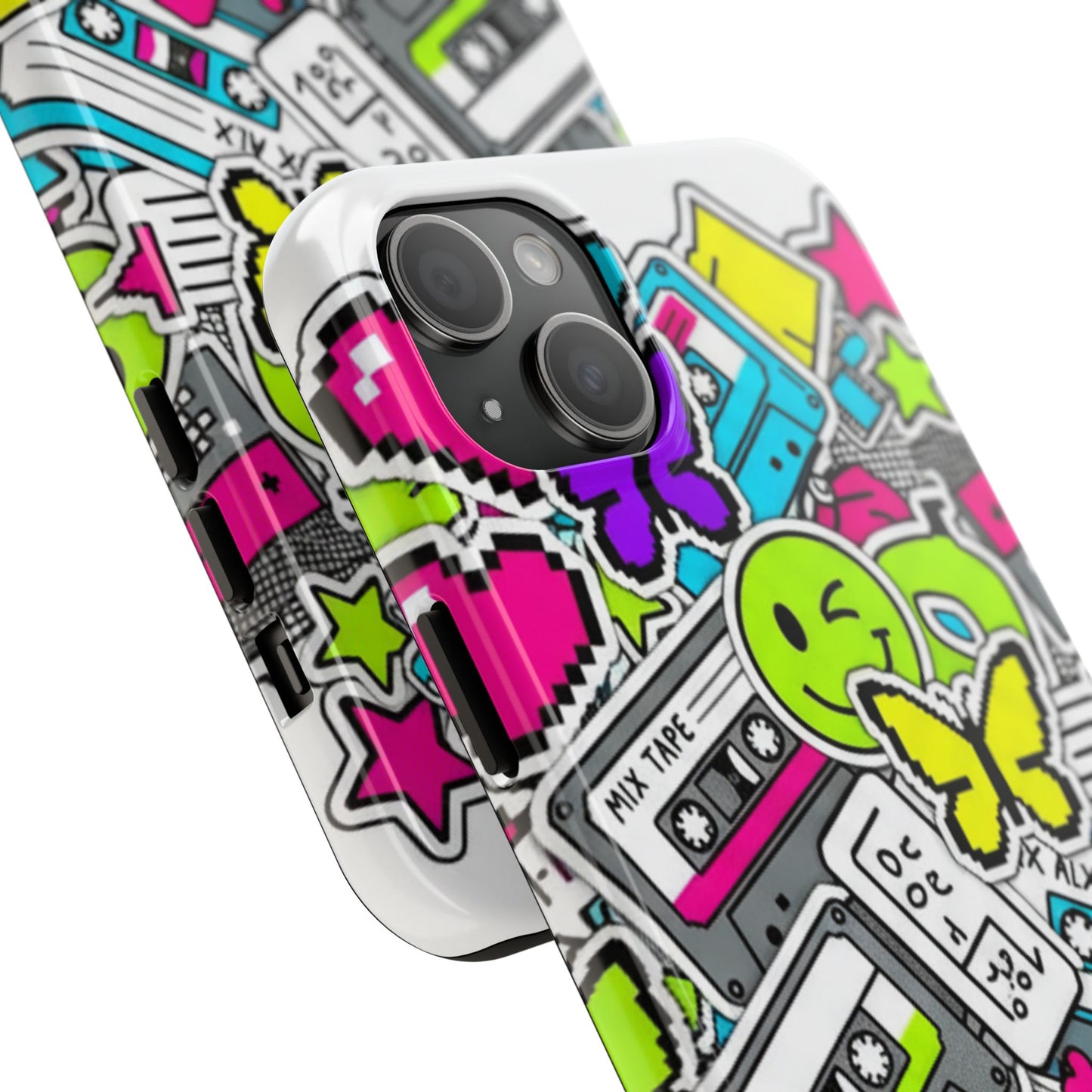 1990s 2000s Sticker Collage Tough Phone Case | Retro Tamagotchi Pixel Art Nostalgia