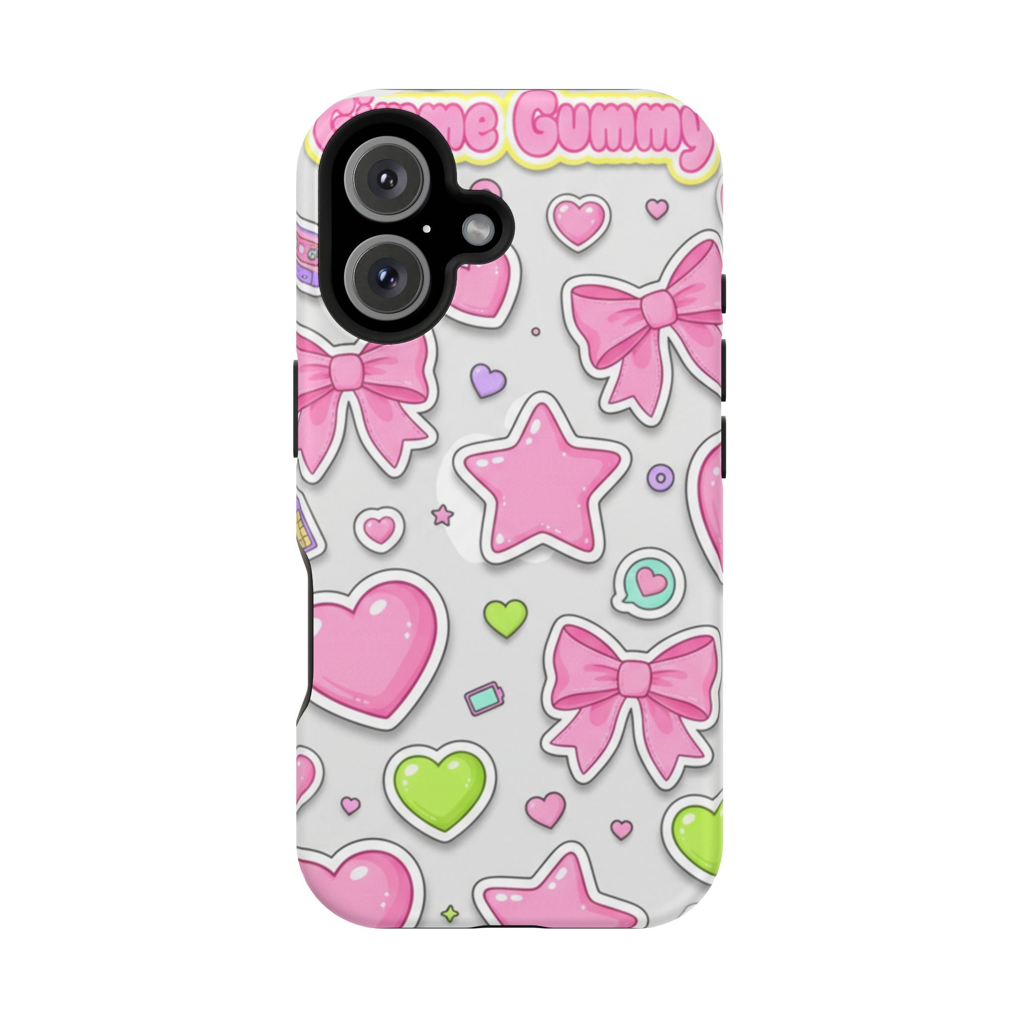 Gimme Gummy Pastel Phone Case — Pink Bows & Lime Hearts Y2K Design
