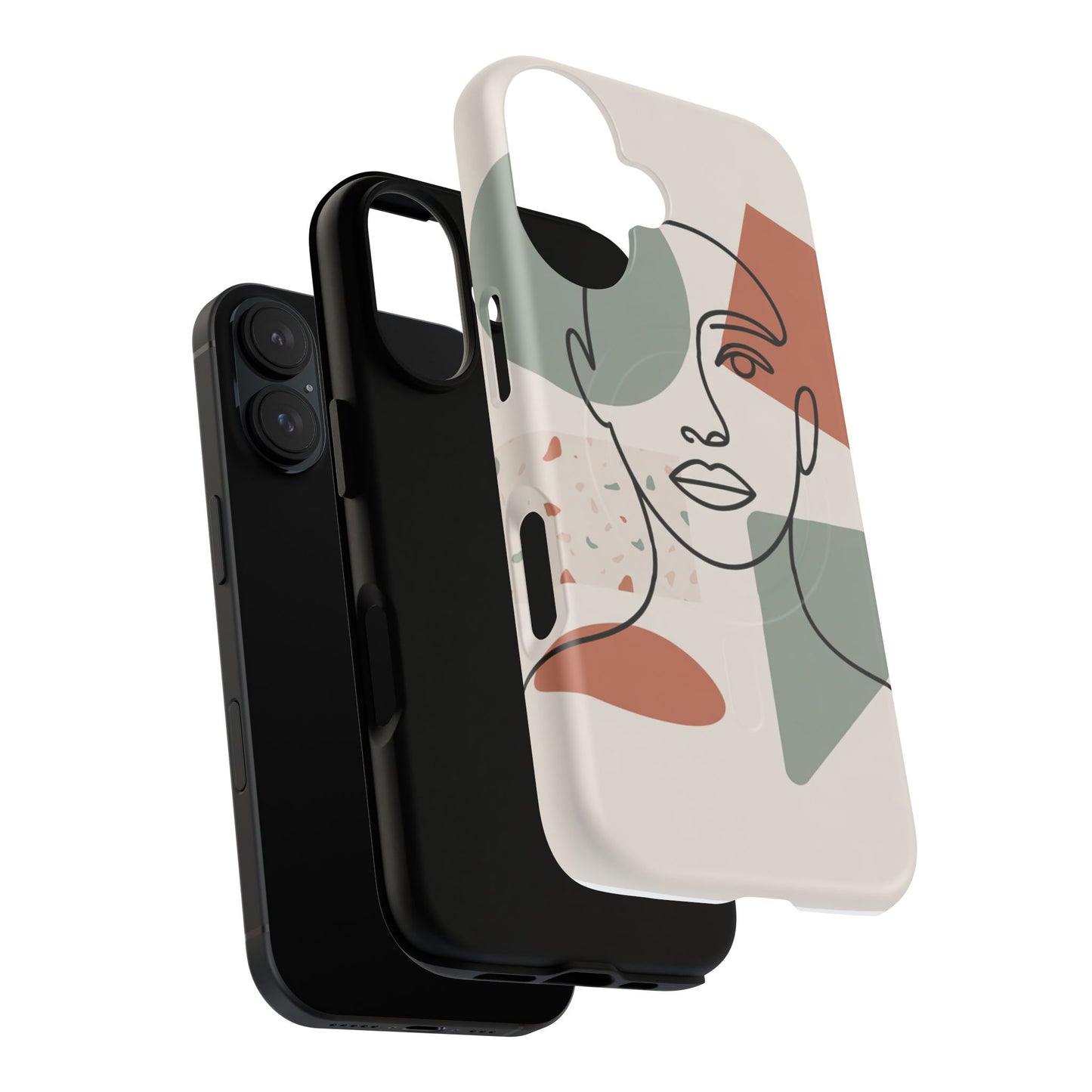 Phone Case - Minimalist Abstract Art Face Design - Sage Green and Terracotta Colors