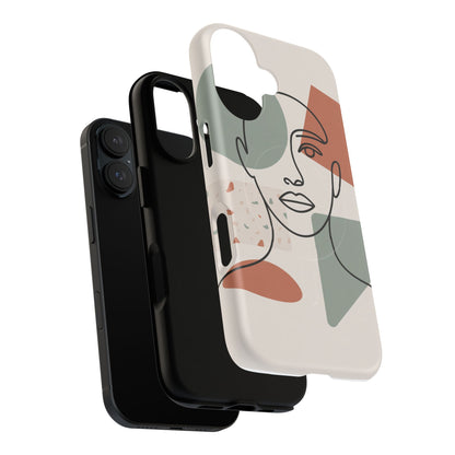 Phone Case - Minimalist Abstract Art Face Design - Sage Green and Terracotta Colors