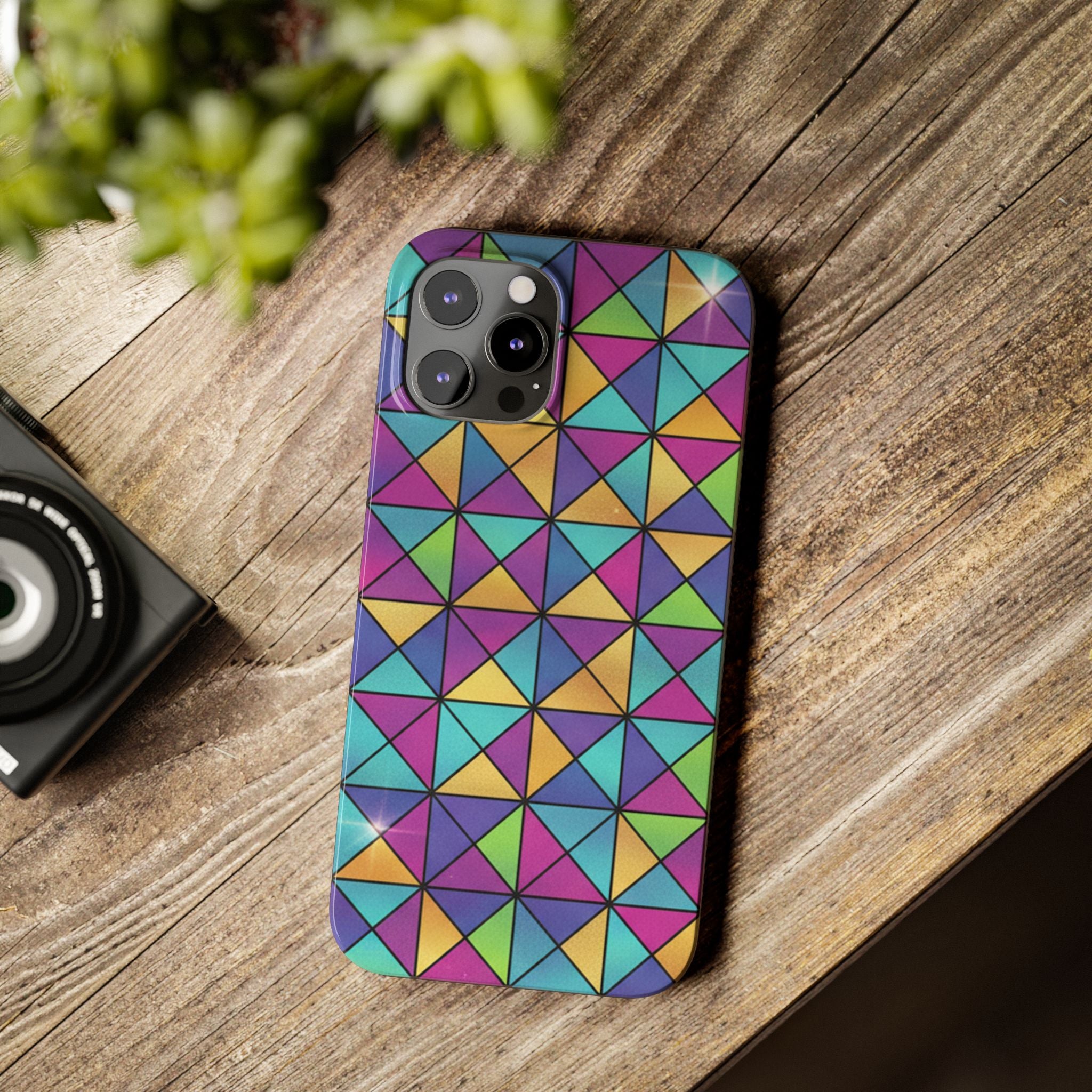 Holographic Iridescent Geometric Phone Case — Rainbow Foil Shard Design