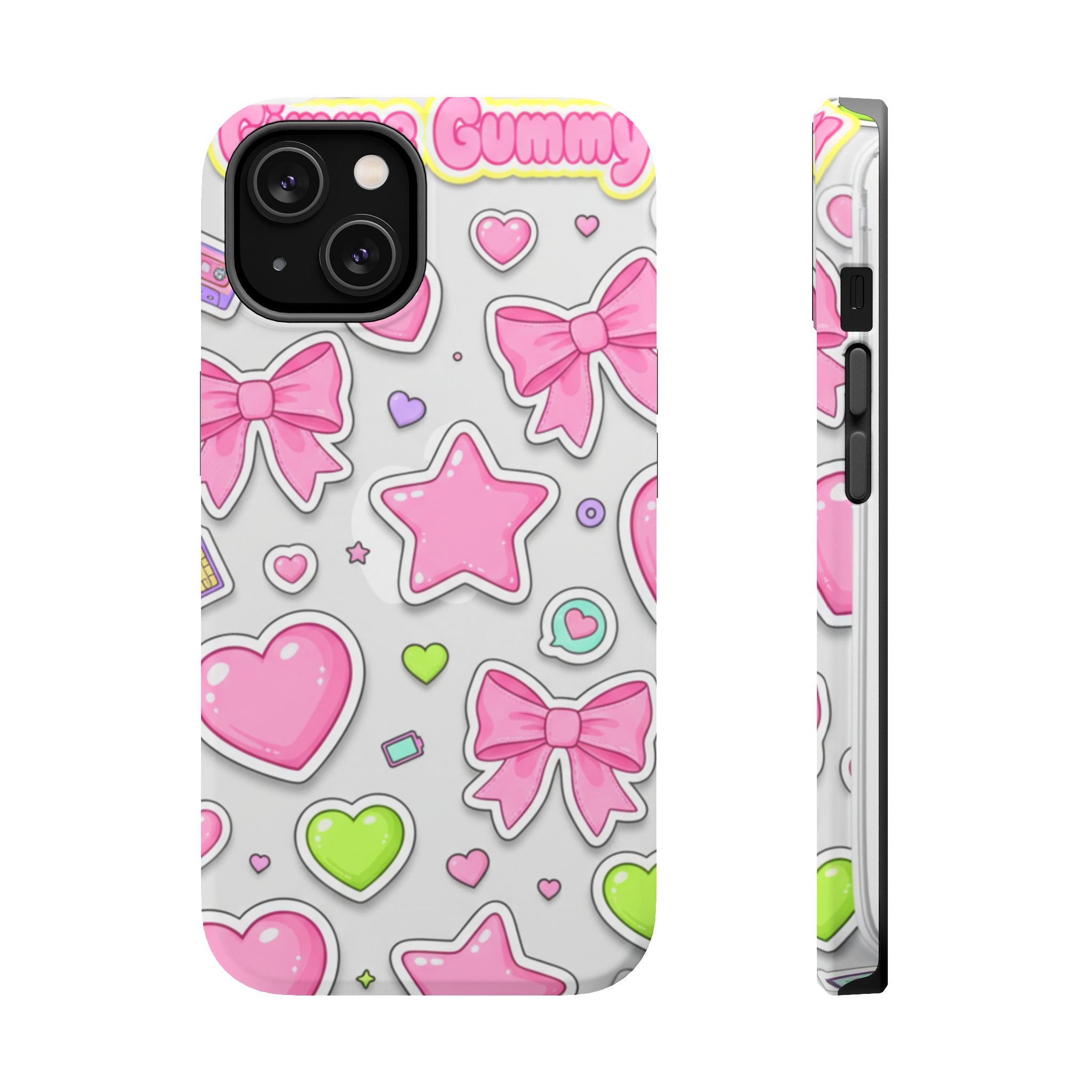 Gimme Gummy Pastel Phone Case — Pink Bows & Lime Hearts Y2K Design