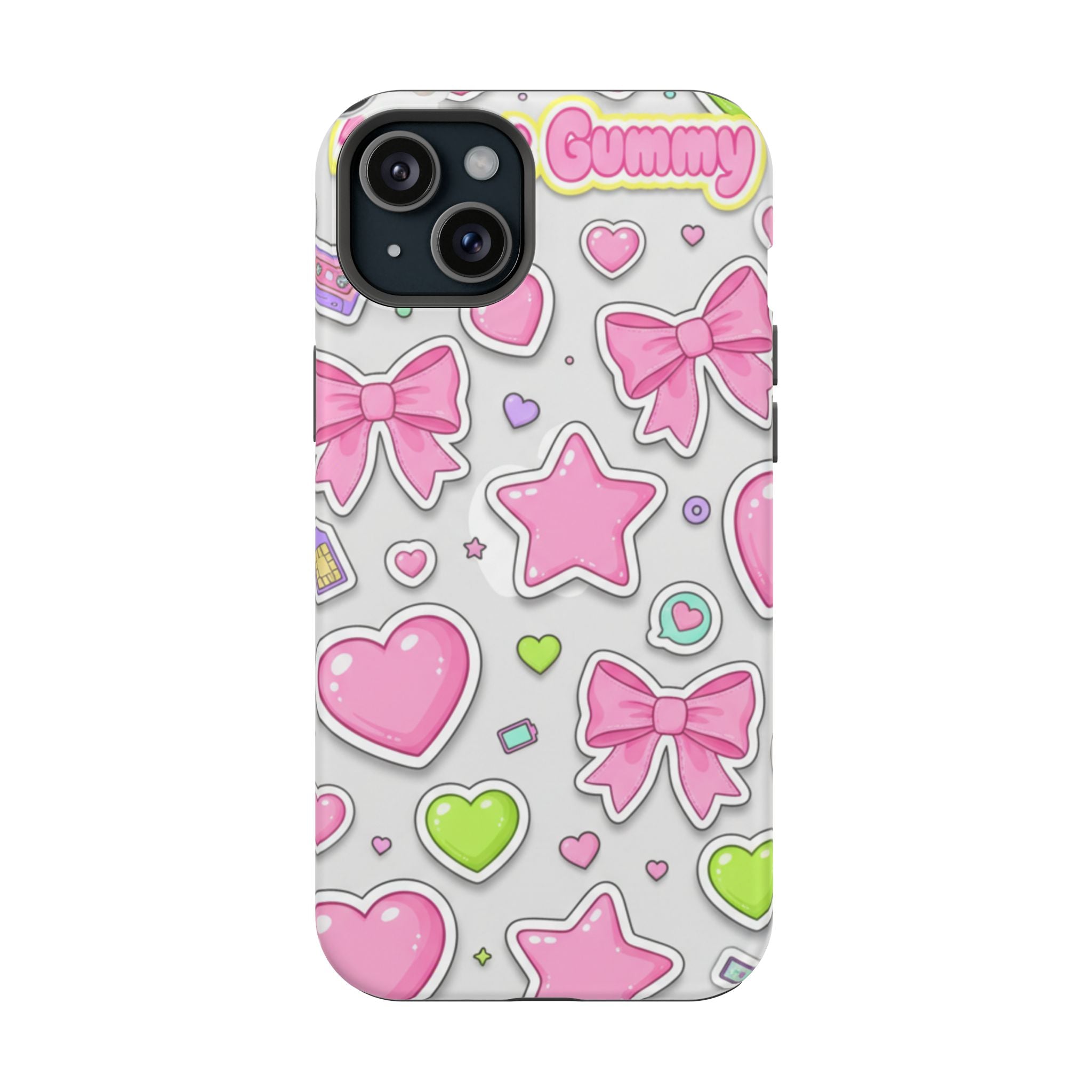 Gimme Gummy Pastel Phone Case — Pink Bows & Lime Hearts Y2K Design