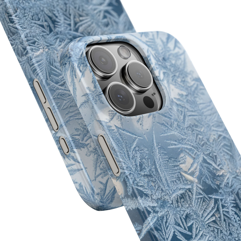 Frosted Window Macro Slim Phone Case — Blue Silver Ice Crystal Texture