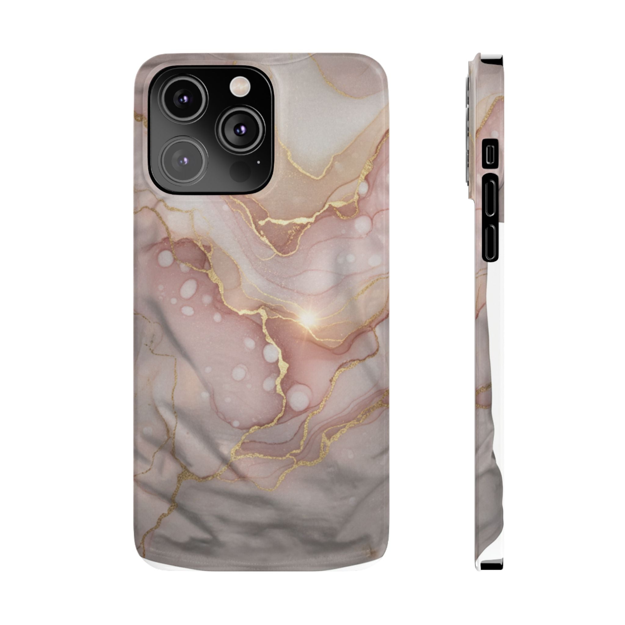 Marble Luxe Slim Phone Case — Pink & Gold Abstract Design