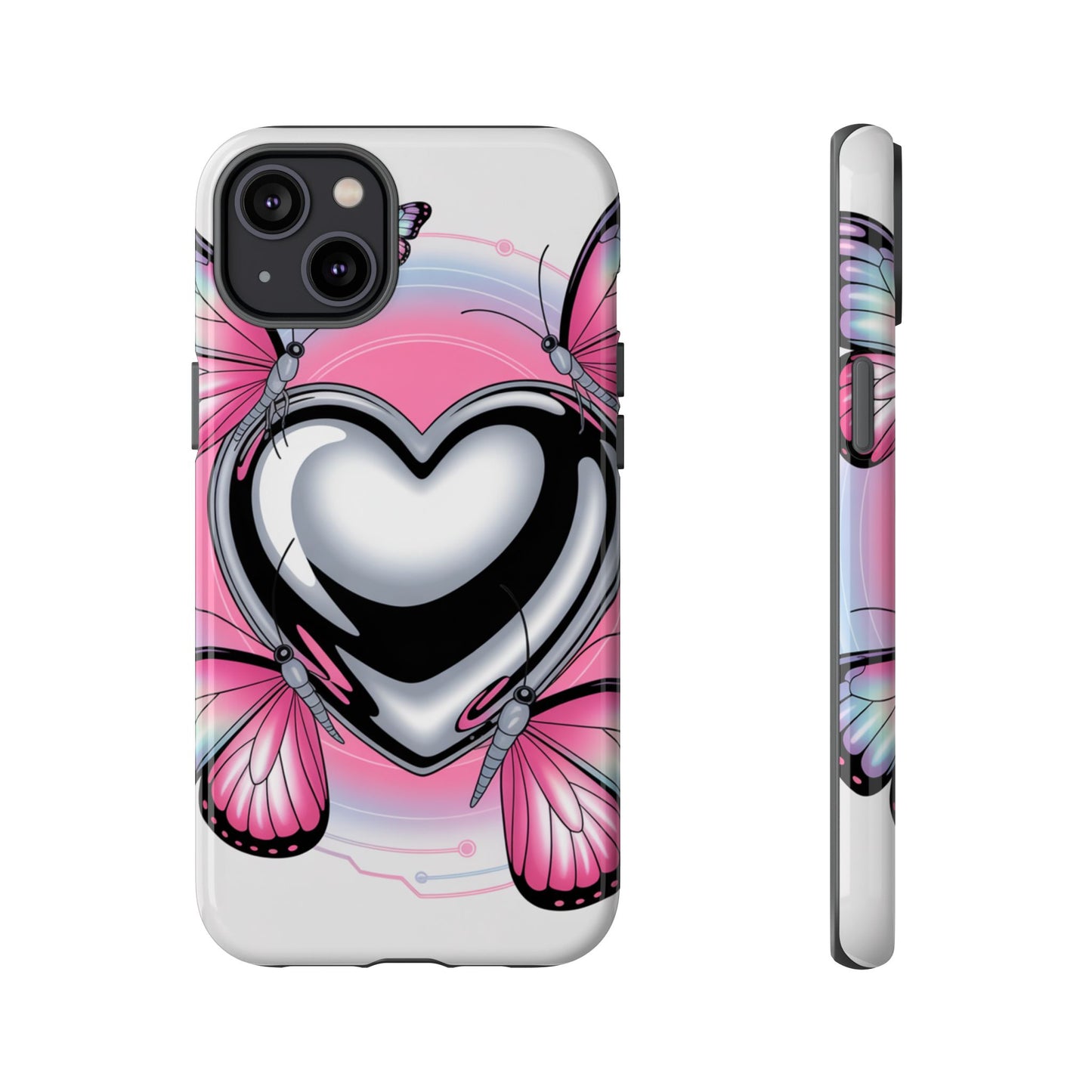 Phone Case - Y2K Aesthetic Chrome Hearts and Butterflies, Cybercore 2000s Vibe