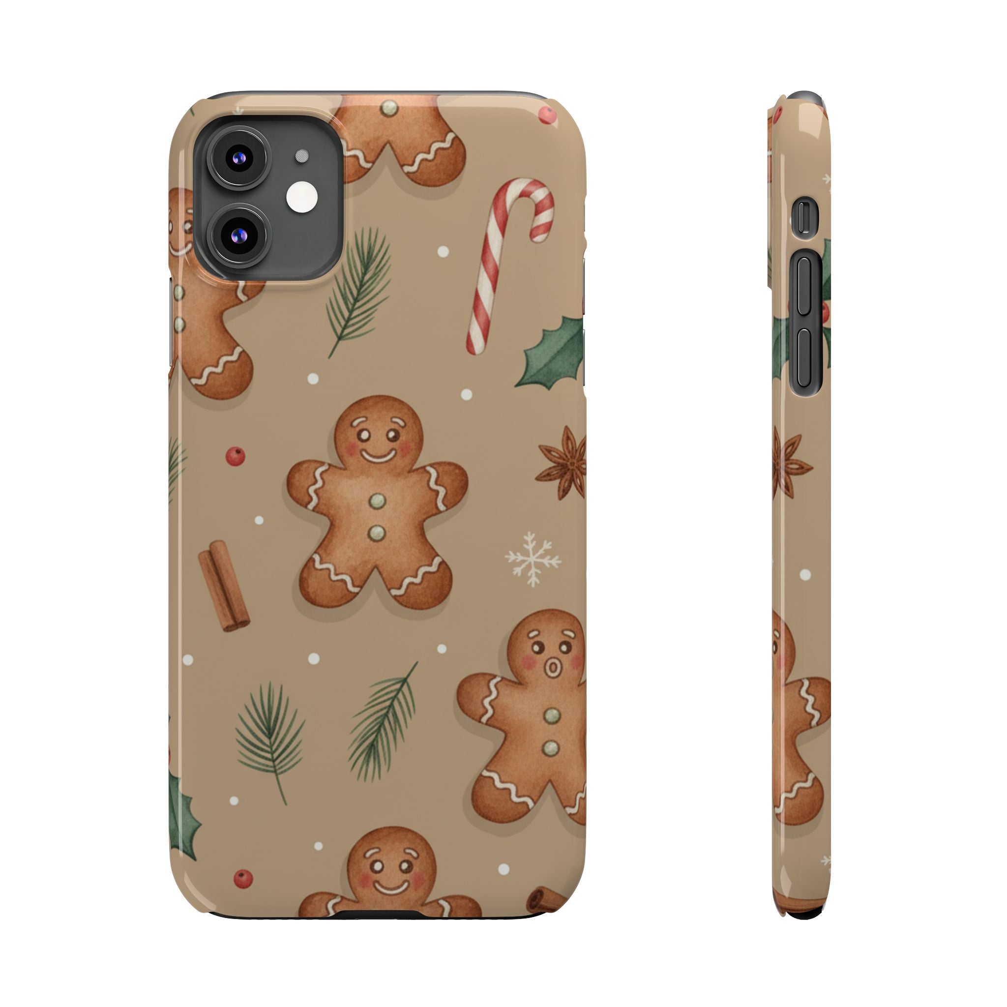 Cozy Watercolor Gingerbread & Candy Cane Slim Phone Case — Festive Christmas Pattern
