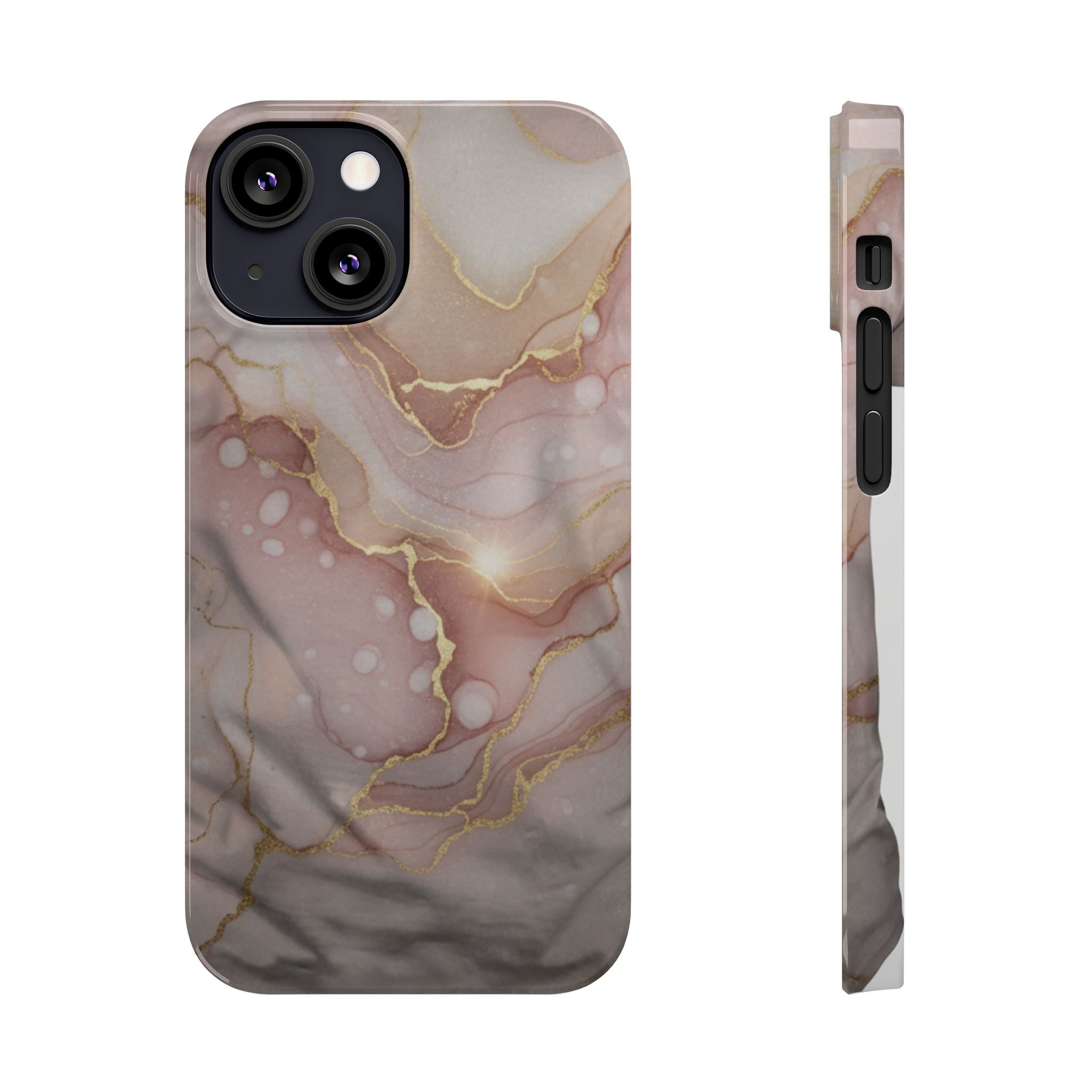 Marble Luxe Slim Phone Case — Pink & Gold Abstract Design