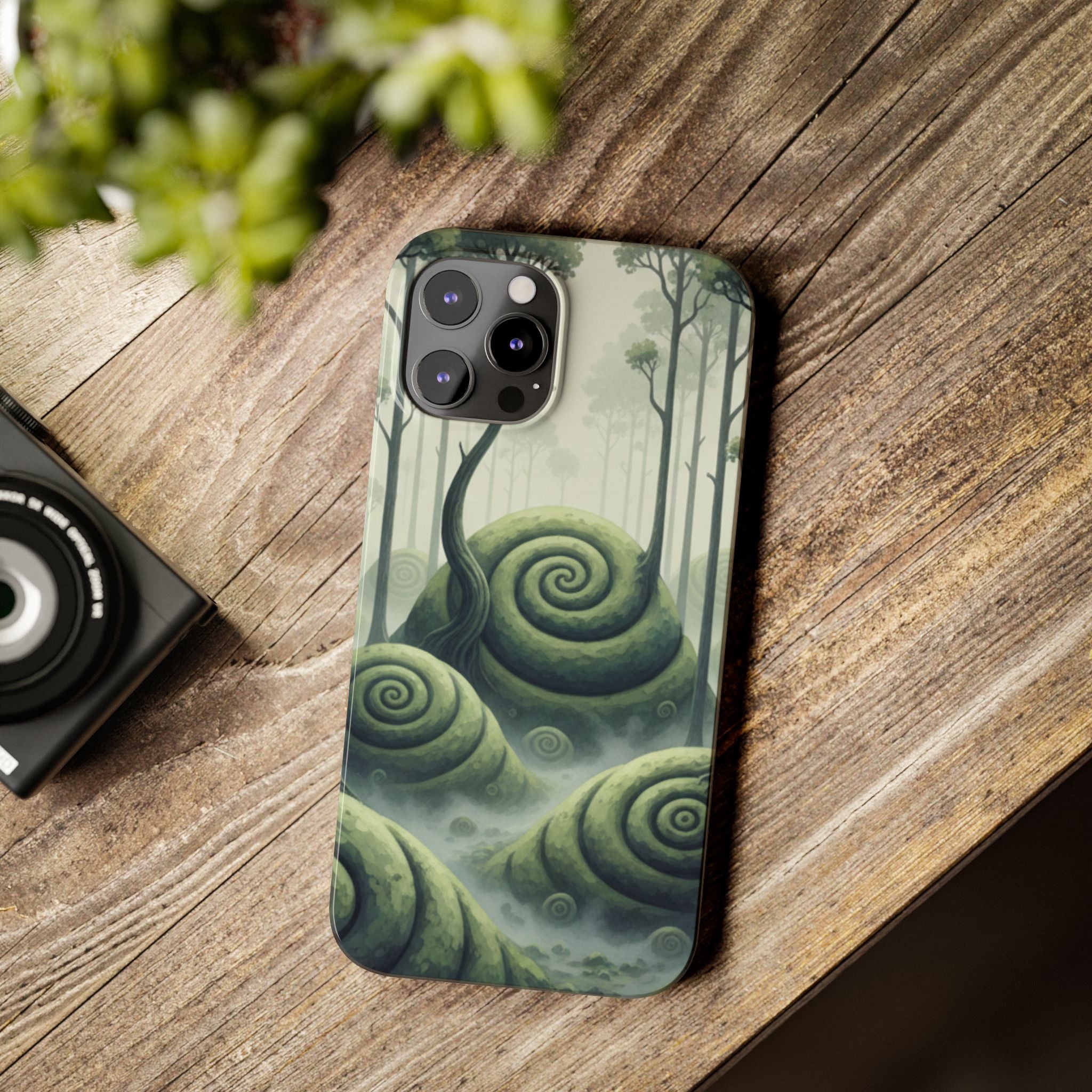 Mystical Forest Slim Phone Case — Dreamy Studio Ghibli‑Style Foggy Hills