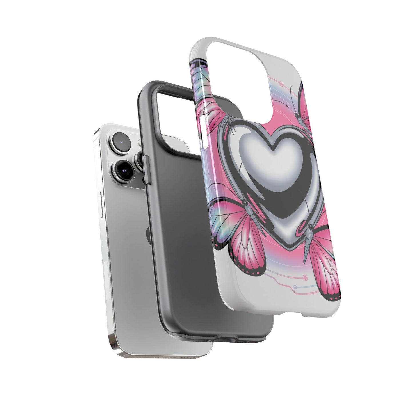Phone Case - Y2K Aesthetic Chrome Hearts and Butterflies, Cybercore 2000s Vibe