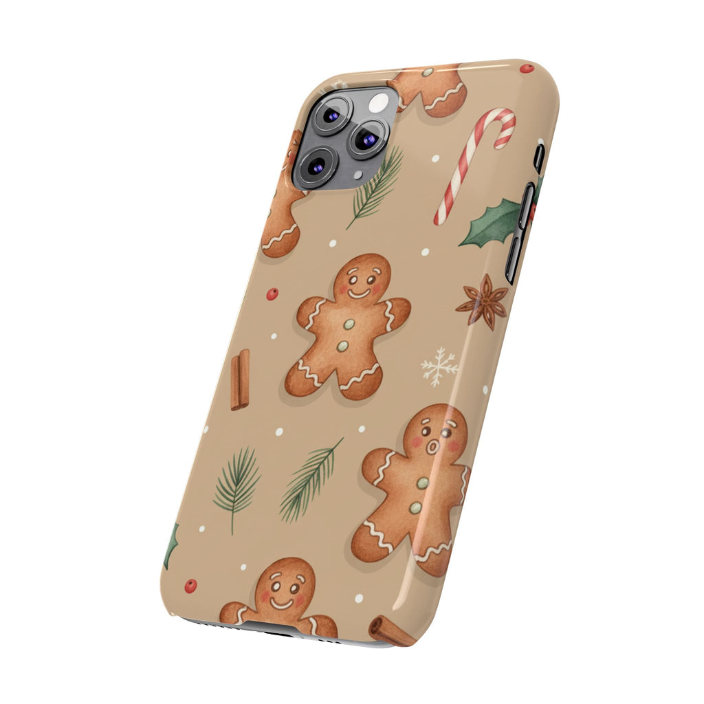 Cozy Watercolor Gingerbread & Candy Cane Slim Phone Case — Festive Christmas Pattern