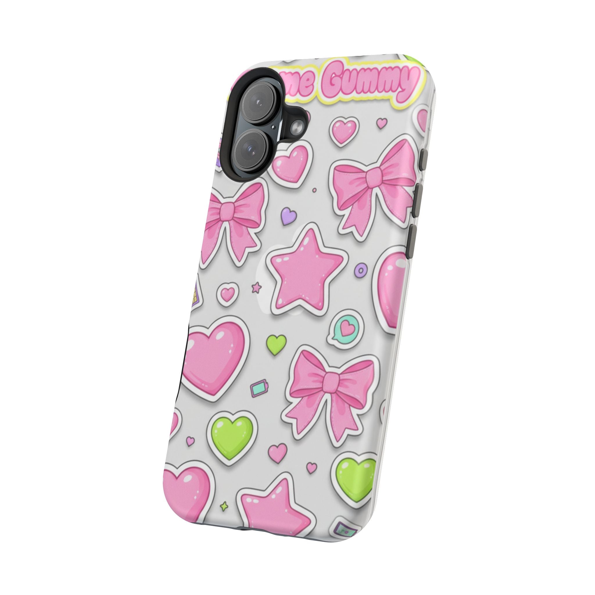 Gimme Gummy Pastel Phone Case — Pink Bows & Lime Hearts Y2K Design
