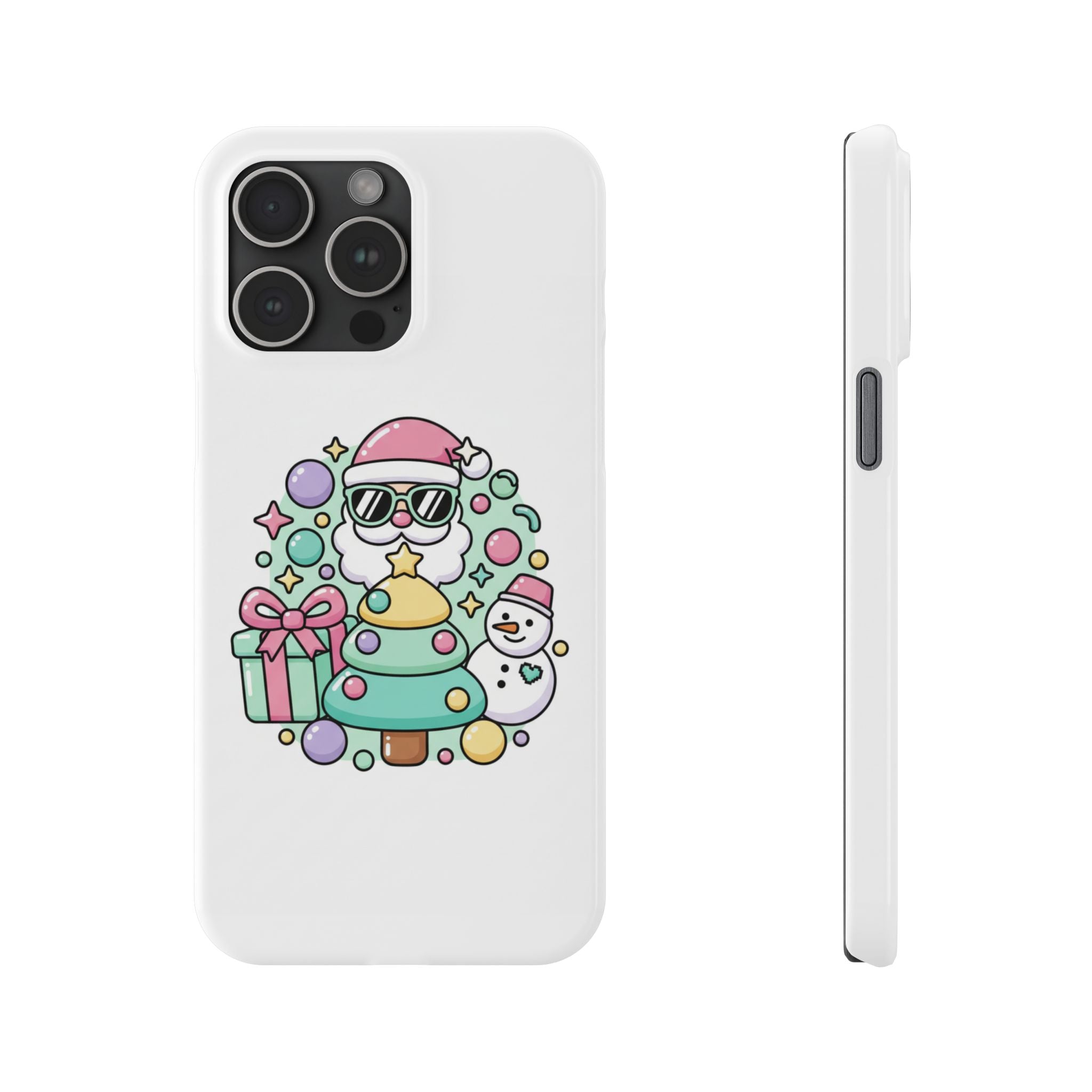 Y2K-Inspired Christmas Phone Case — Playful Bubble Icons & Stars