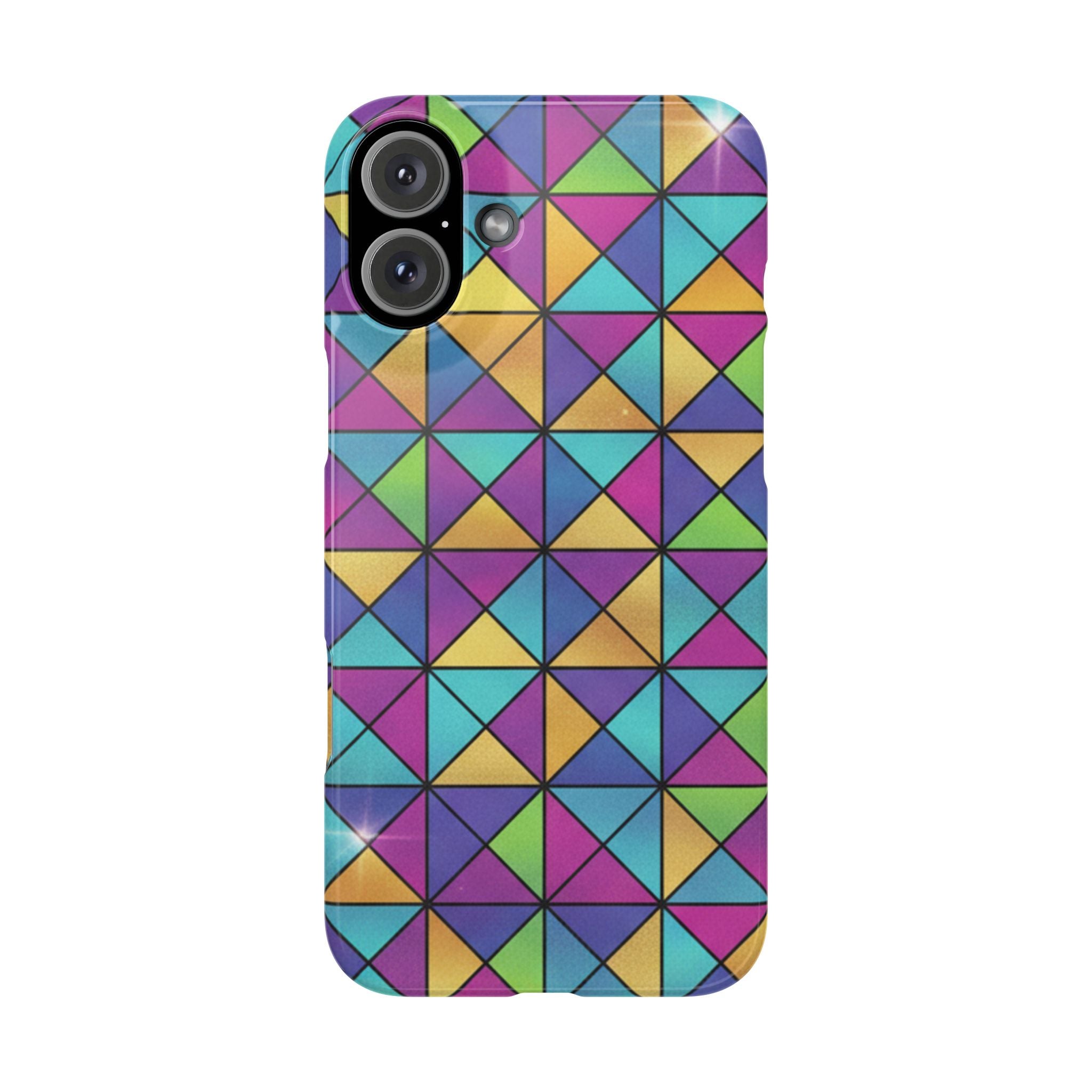 Holographic Iridescent Geometric Phone Case — Rainbow Foil Shard Design
