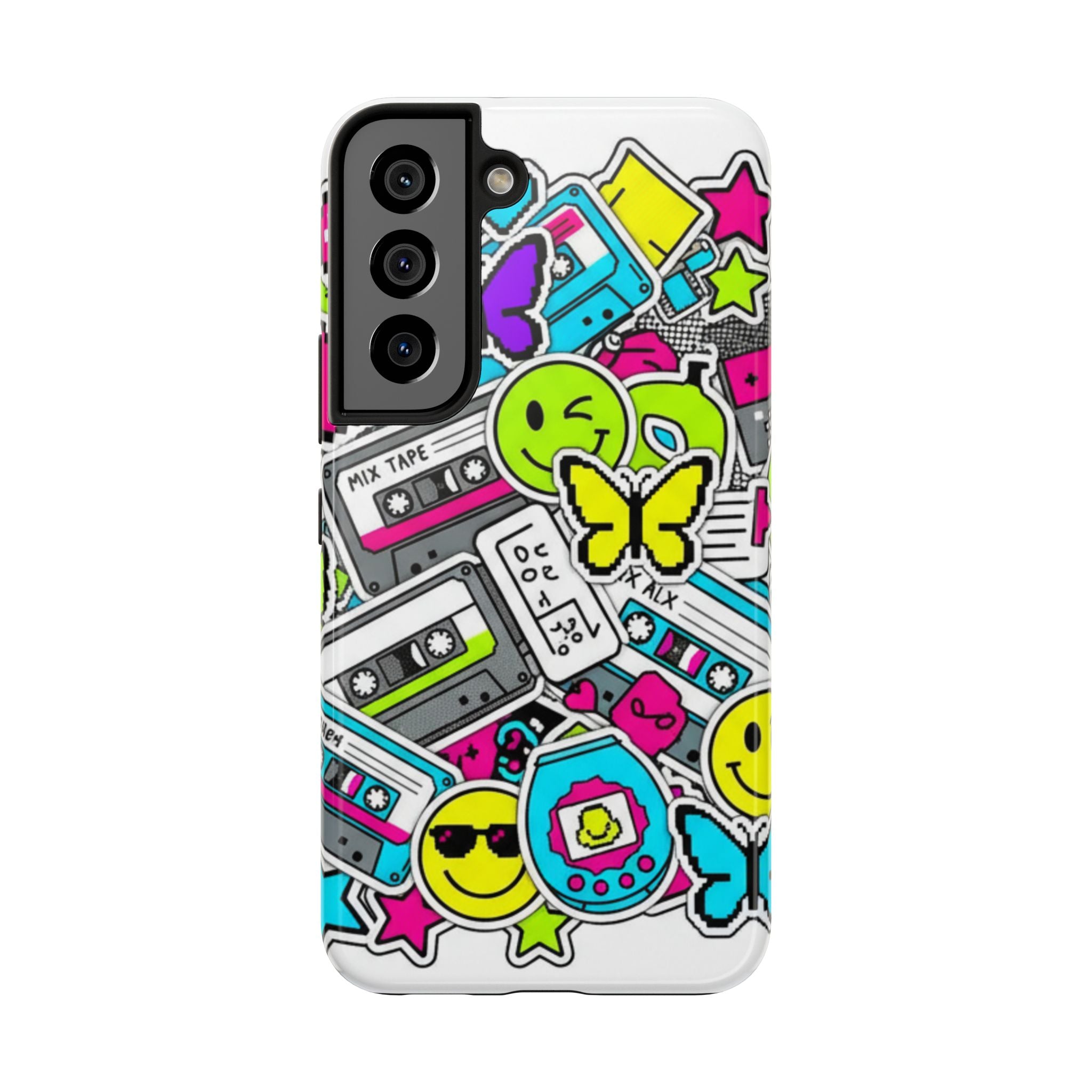 1990s 2000s Sticker Collage Tough Phone Case | Retro Tamagotchi Pixel Art Nostalgia