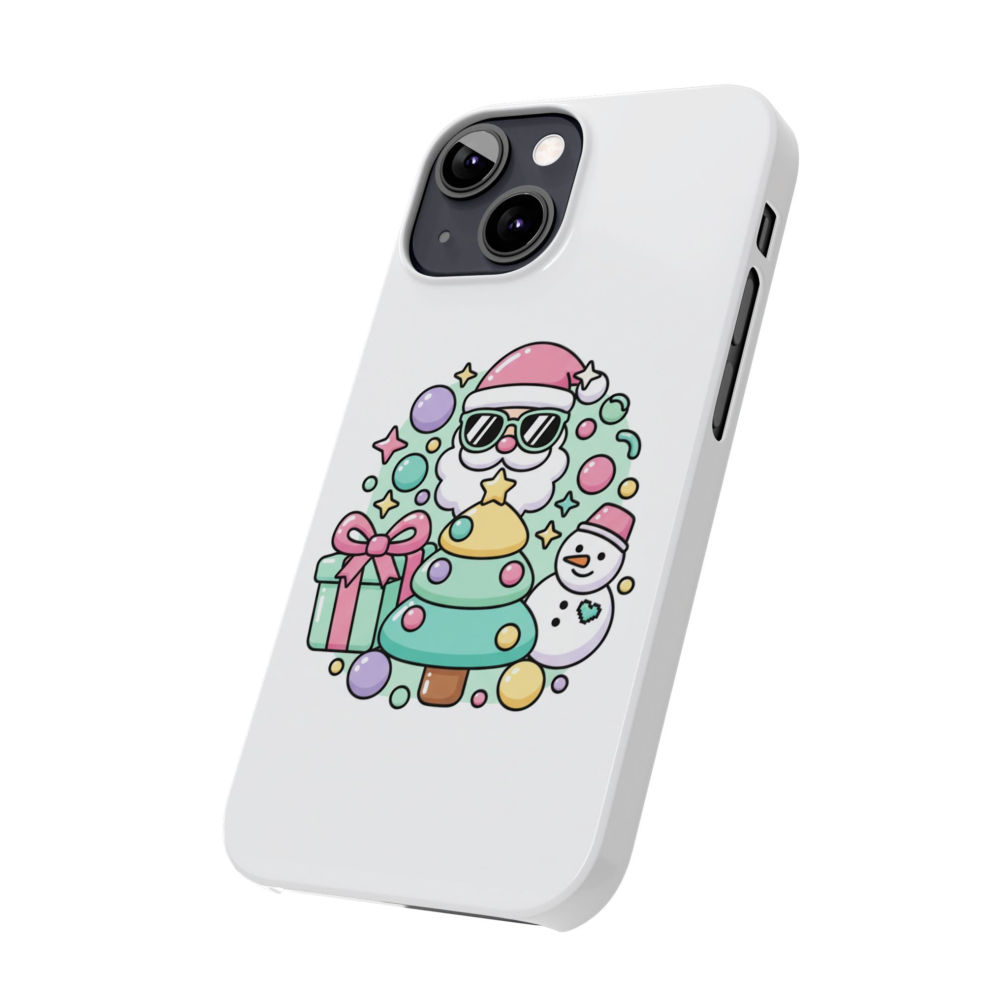 Y2K-Inspired Christmas Phone Case — Playful Bubble Icons & Stars
