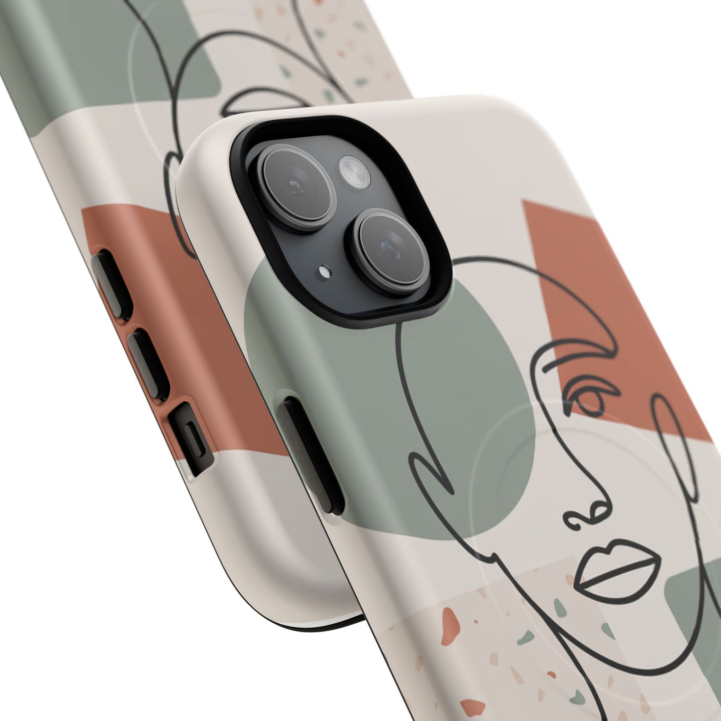 Phone Case - Minimalist Abstract Art Face Design - Sage Green and Terracotta Colors