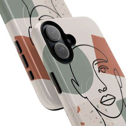 Phone Case - Minimalist Abstract Art Face Design - Sage Green and Terracotta Colors