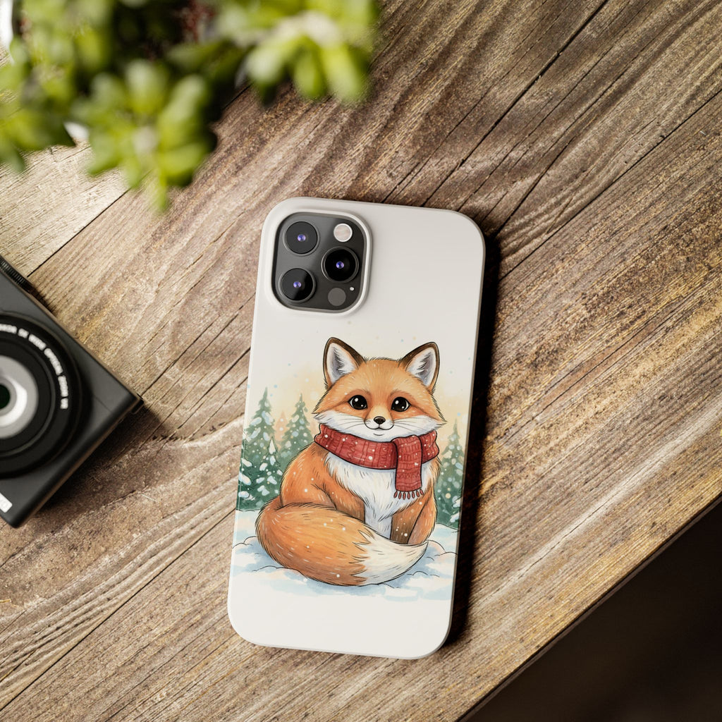 Cute Fluffy Fox Christmas Phone Case — Storybook Winter Fox in Scarf