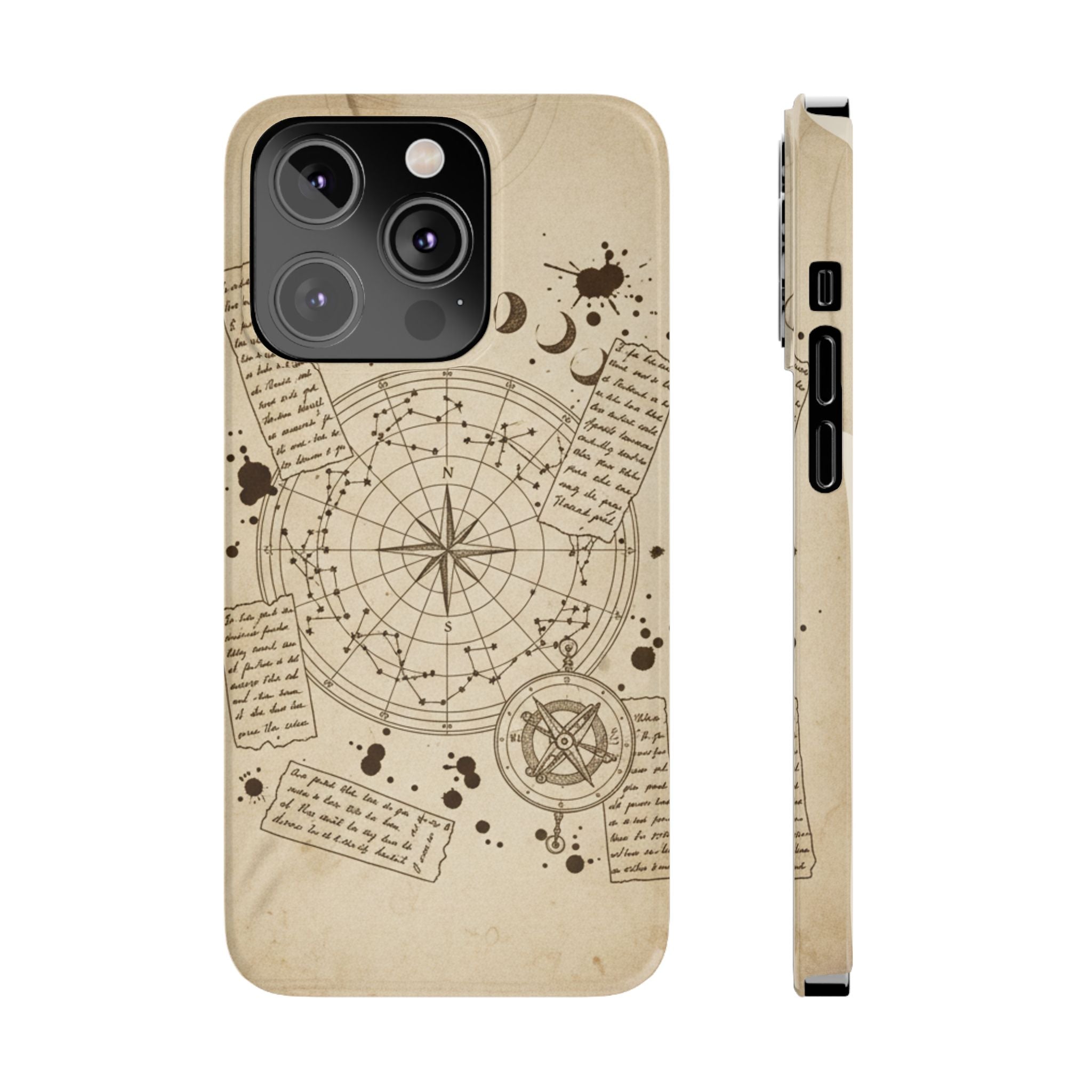 Dark Academia Celestial Map Phone Case — Vintage Fountain Pen Ink & Poetry Design
