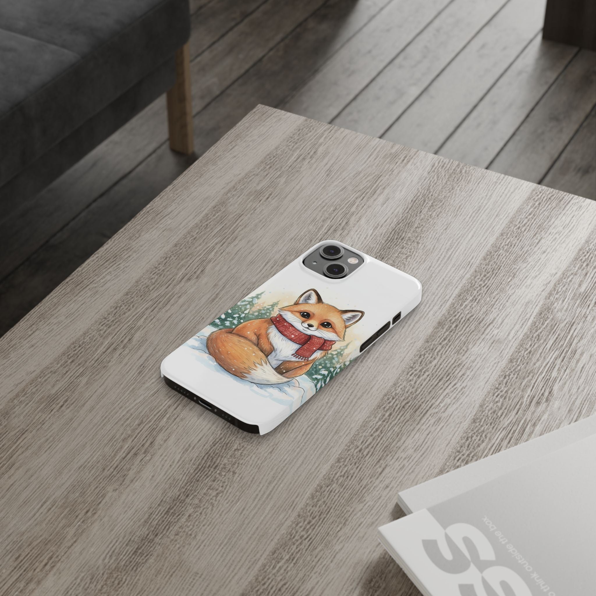Cute Fluffy Fox Christmas Phone Case — Storybook Winter Fox in Scarf