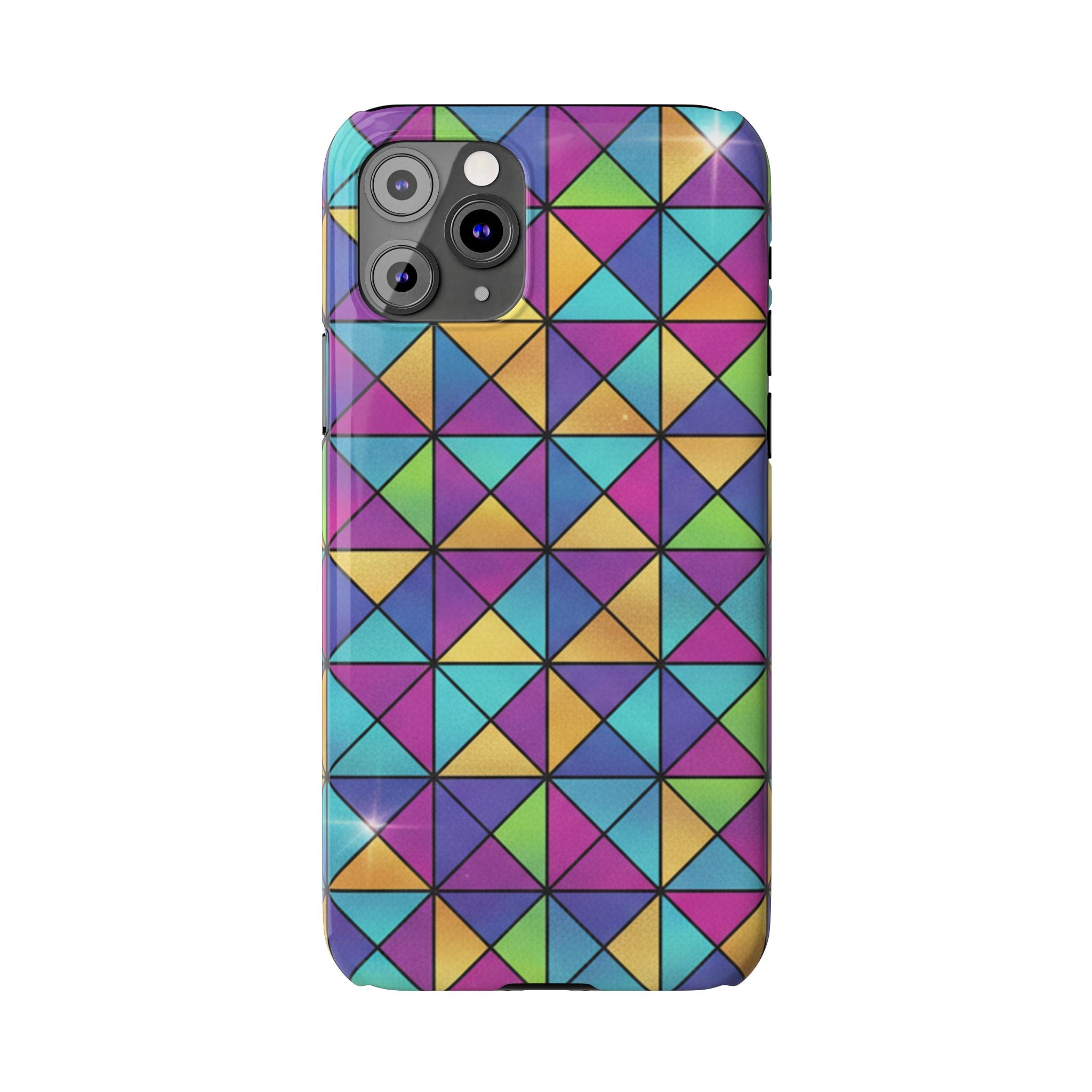 Holographic Iridescent Geometric Phone Case — Rainbow Foil Shard Design