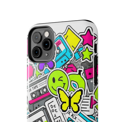 1990s 2000s Sticker Collage Tough Phone Case | Retro Tamagotchi Pixel Art Nostalgia