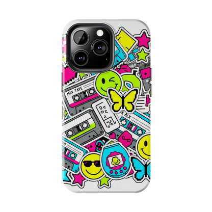 1990s 2000s Sticker Collage Tough Phone Case | Retro Tamagotchi Pixel Art Nostalgia