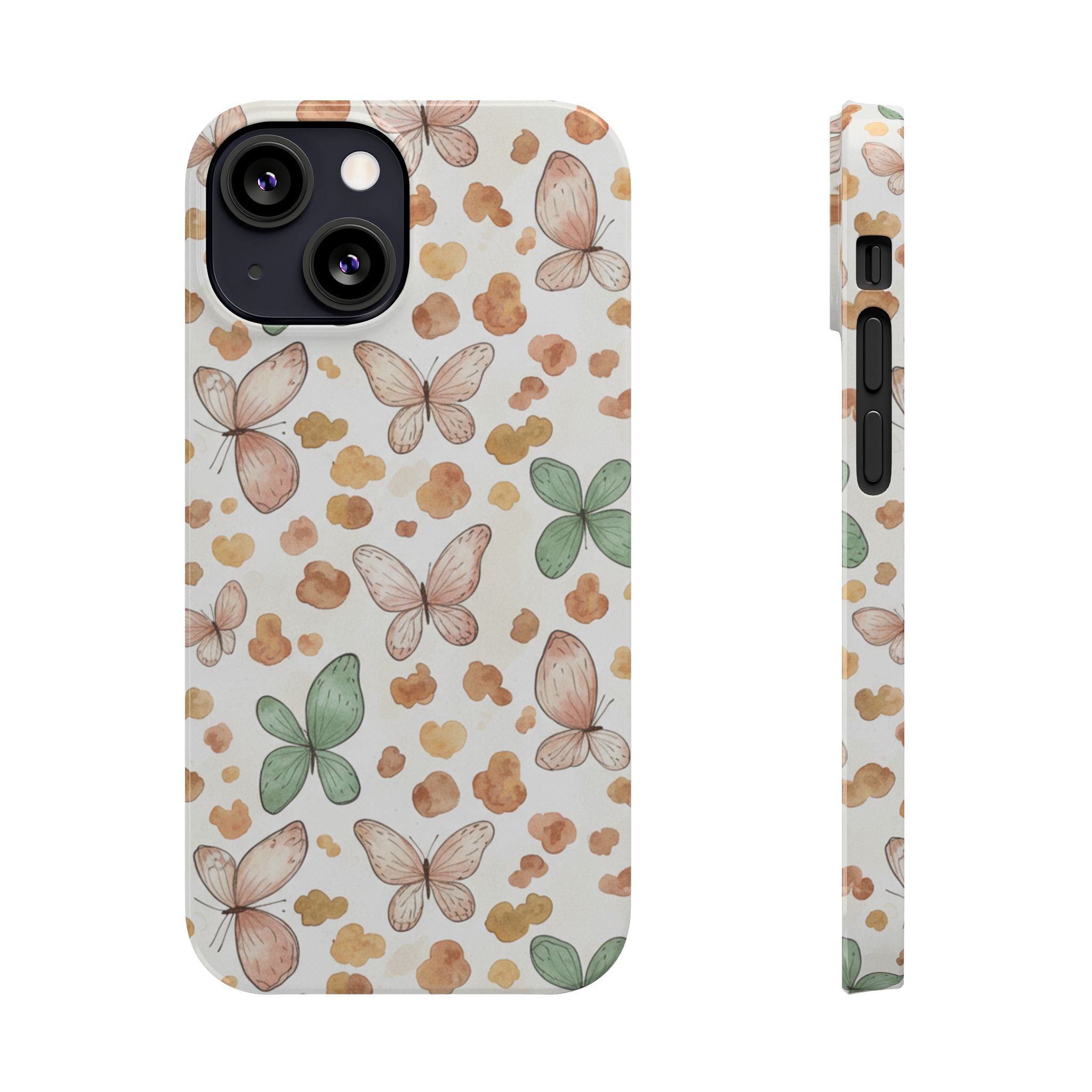 Cottagecore Butterfly & Deer Spots Slim Phone Case — Pastel Watercolor Storybook Pattern