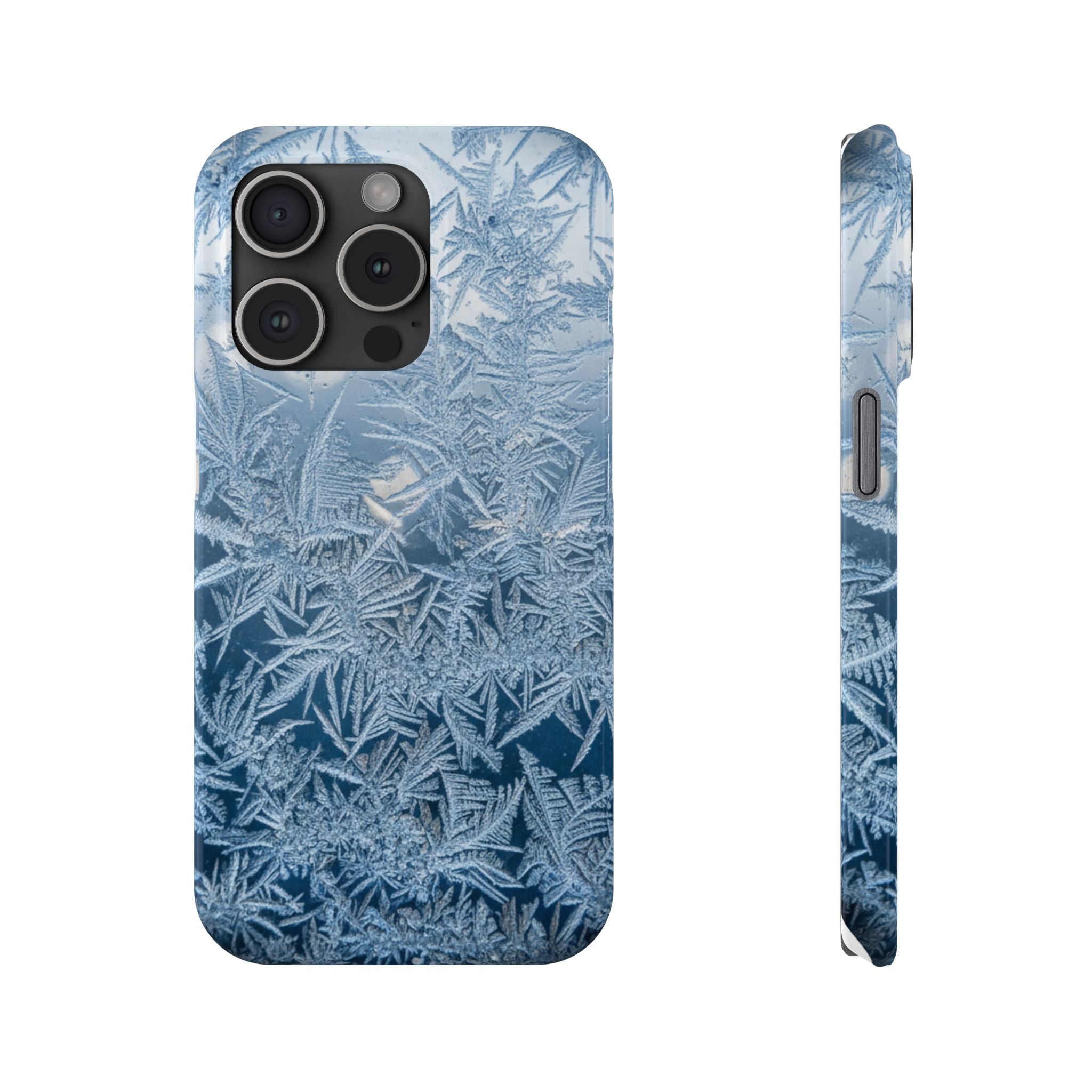 Frosted Window Macro Slim Phone Case — Blue Silver Ice Crystal Texture