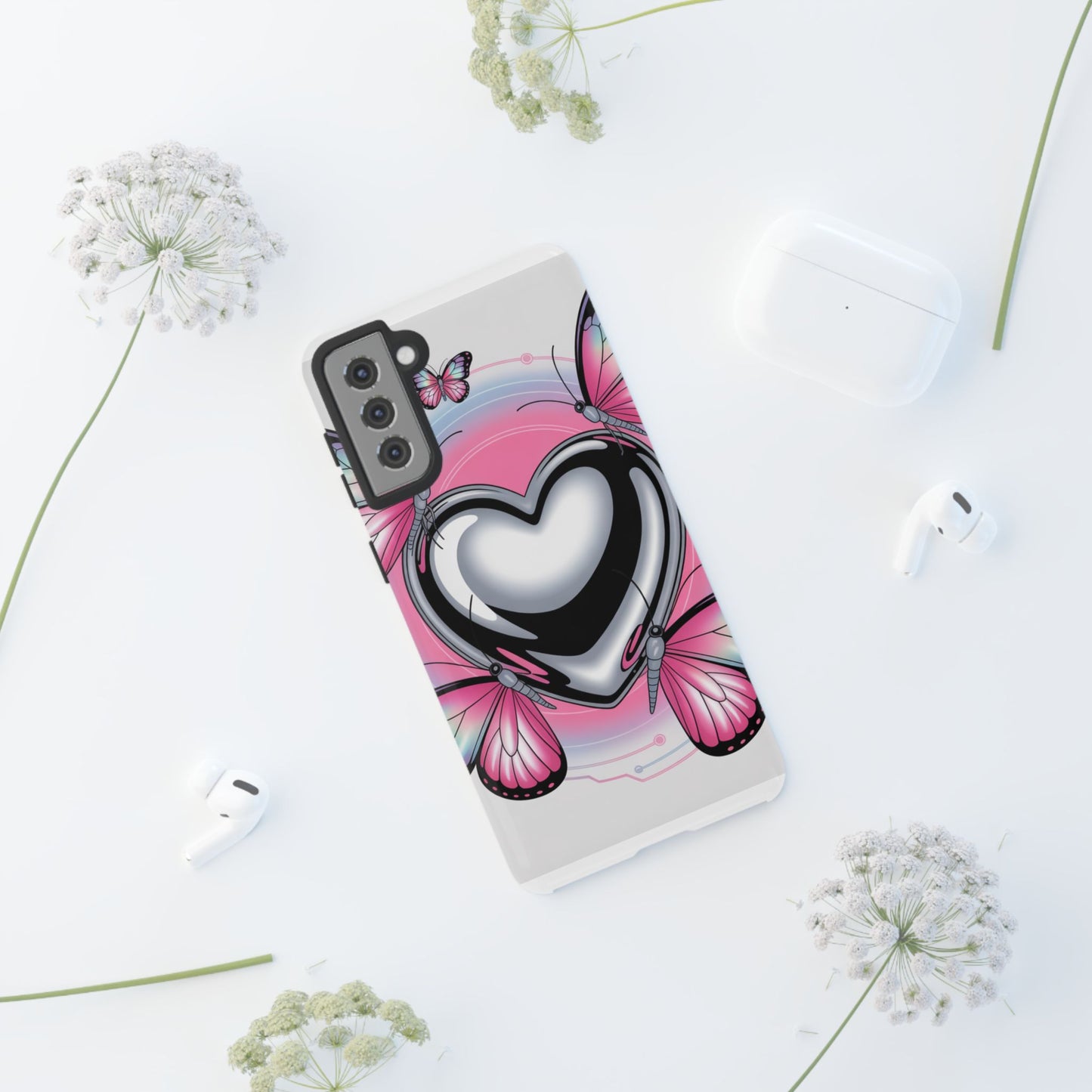 Phone Case - Y2K Aesthetic Chrome Hearts and Butterflies, Cybercore 2000s Vibe