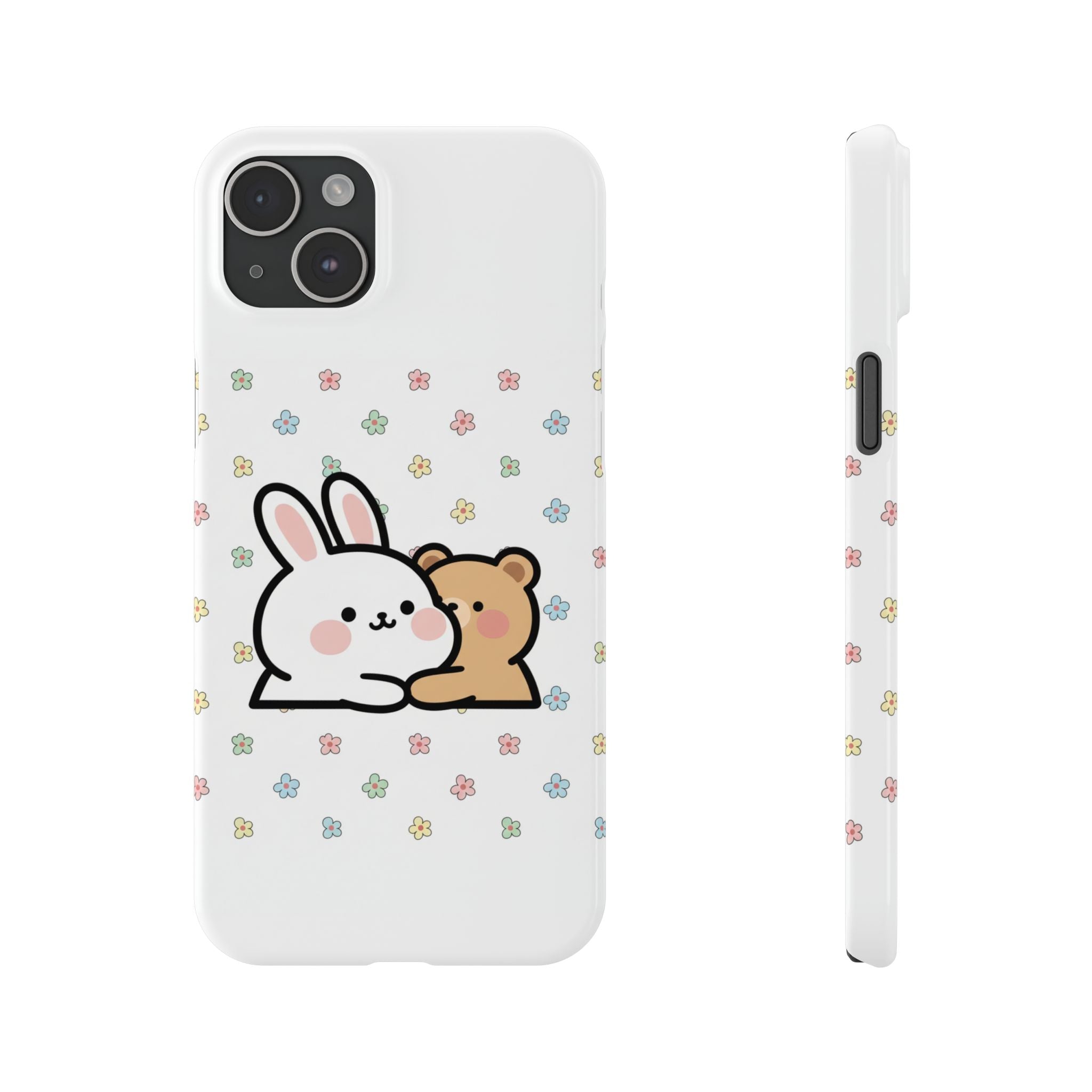 Bunny & Bear Besties: Kawaii Minimalist Doodle Phone Case | Soft Aesthetic Japanese Art Tech Accessory