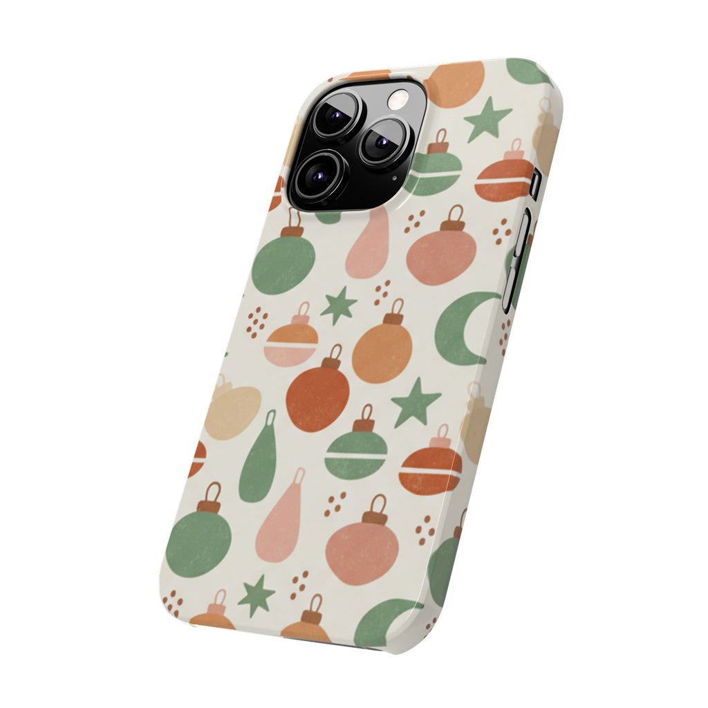 Holiday Ornament Pattern Slim Phone Case — Retro Christmas Baubles Design